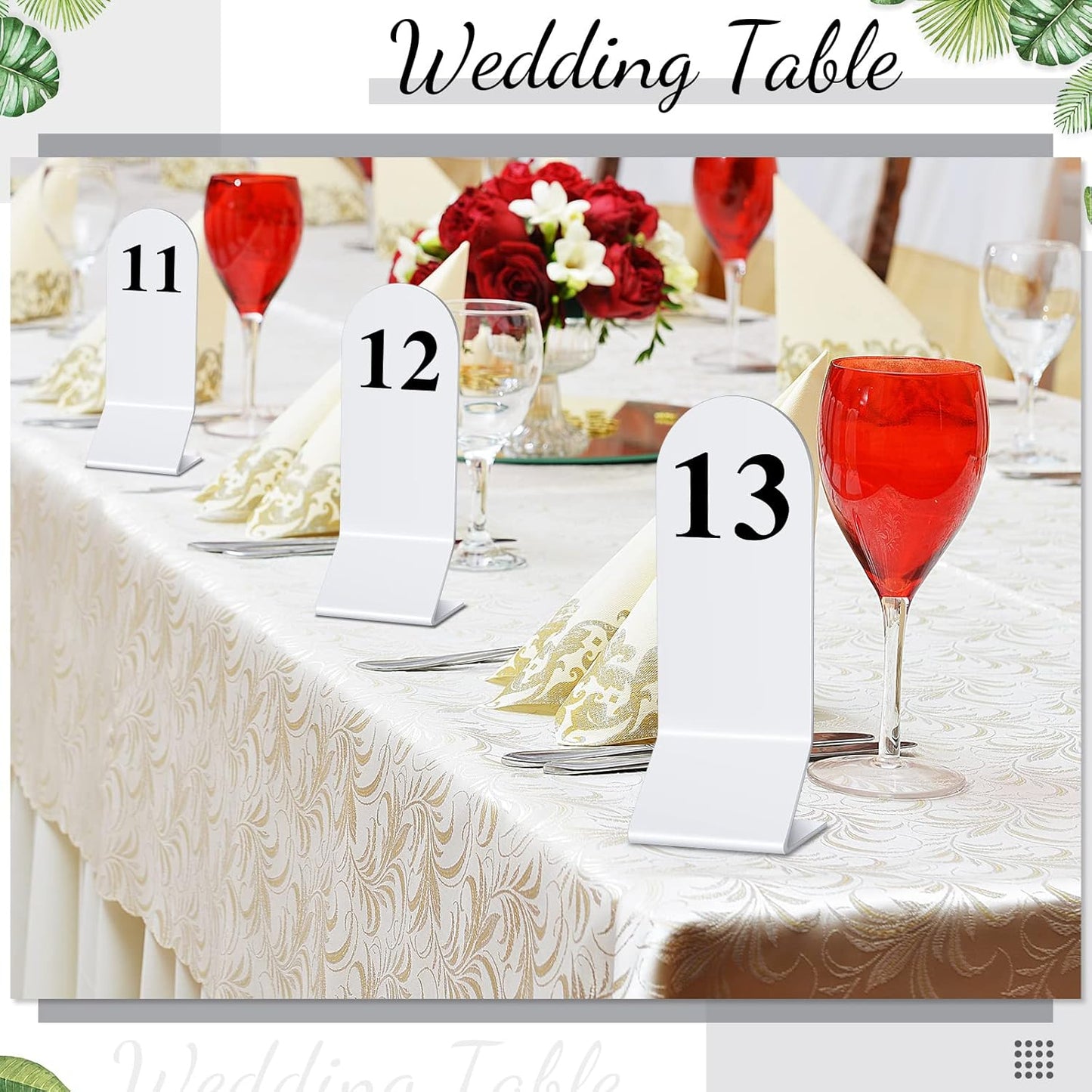 Remerry 50 Pcs Table Numbers 1-50 Acrylic Double Sided Number Cards Acrylic Tent Table Holders Tent Cards Wedding for Restaurant, 2.36 x 6.3 Inch (White)