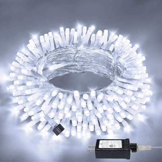 Christmas Decorations Connectable White String Lights Indoor, 150 LED Super Bright String Lights, 8 Modes Christmas Lights Plug in Twinkle Fairy Lights for Classroom Decorations