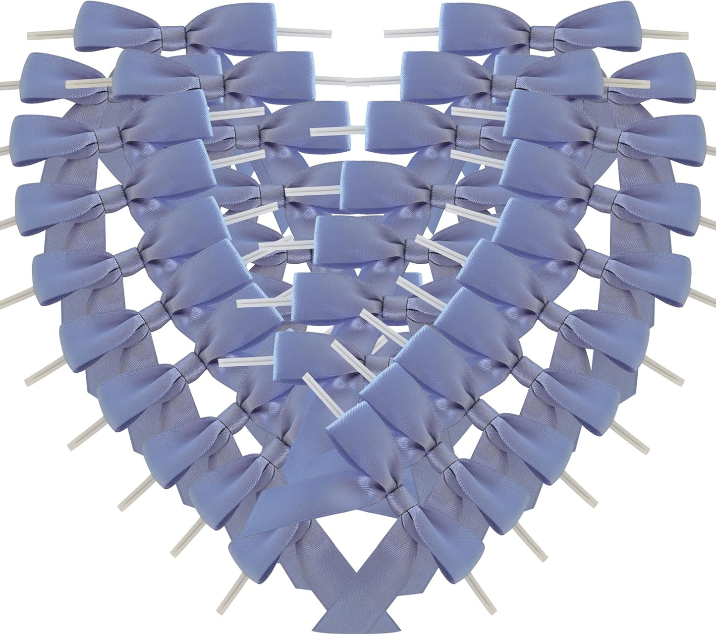 50pcs 2-1/2" Smog Blue Satin Ribbon Bows with Twist Ties Smog Satin Ribbon Bows for Candy Party Decoration Gift Packing Wrapping Accessories(2.5”,Airy Blue)