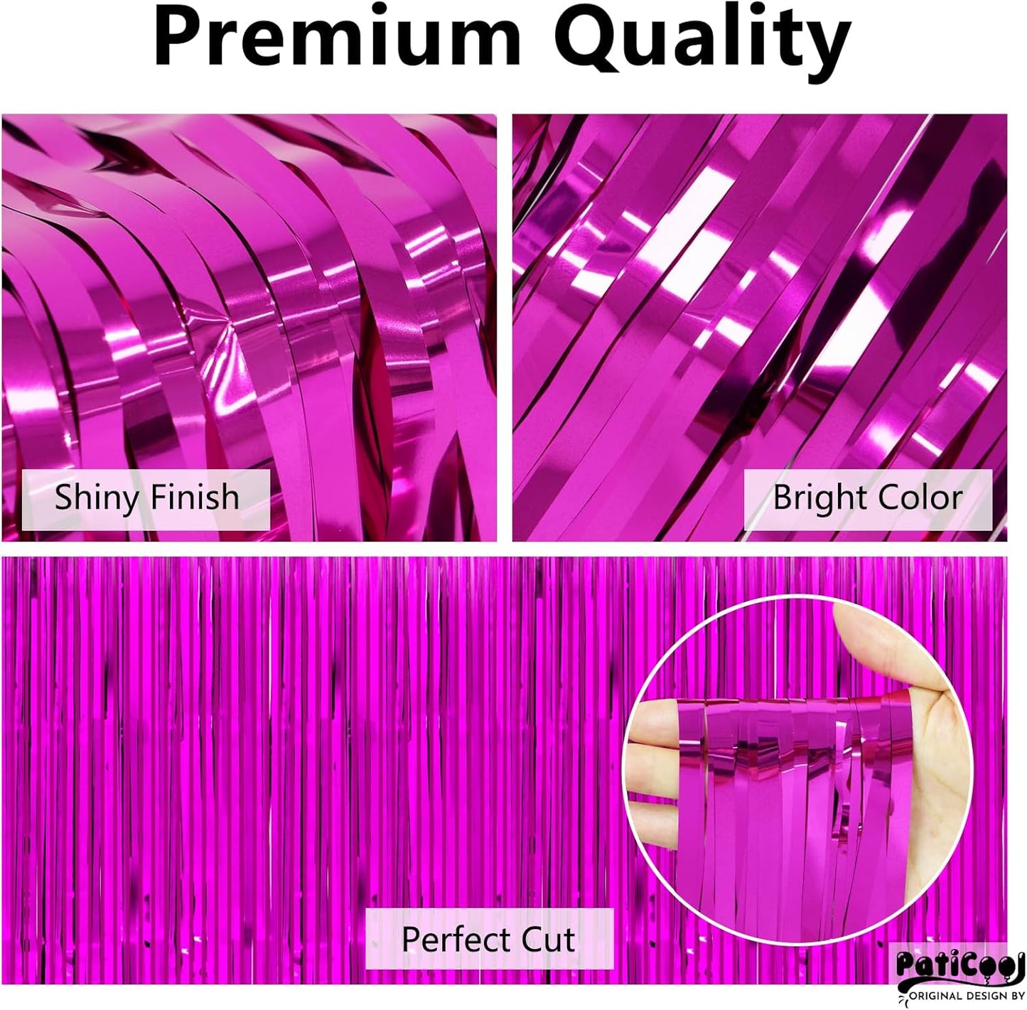 Hot Pink Streamers - Thicken 4 Pack 3.2x8.2 FT - Hot Pink Tinsel Foil Fringe Backdrop Curtains for Birthday, Bachelorette, Graduation, Summer Hawaiian Party Decorations