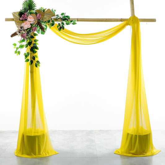 VDS Pack of 2 Panel (30 Inch X 20 Feet) Wedding Arch Draping Fabric Sheer Chiffon Fabric Drapery for Wedding Ceremony Reception Swag Backdrop Canopy Chuppah ARBO Altars Decoration (Yellow)