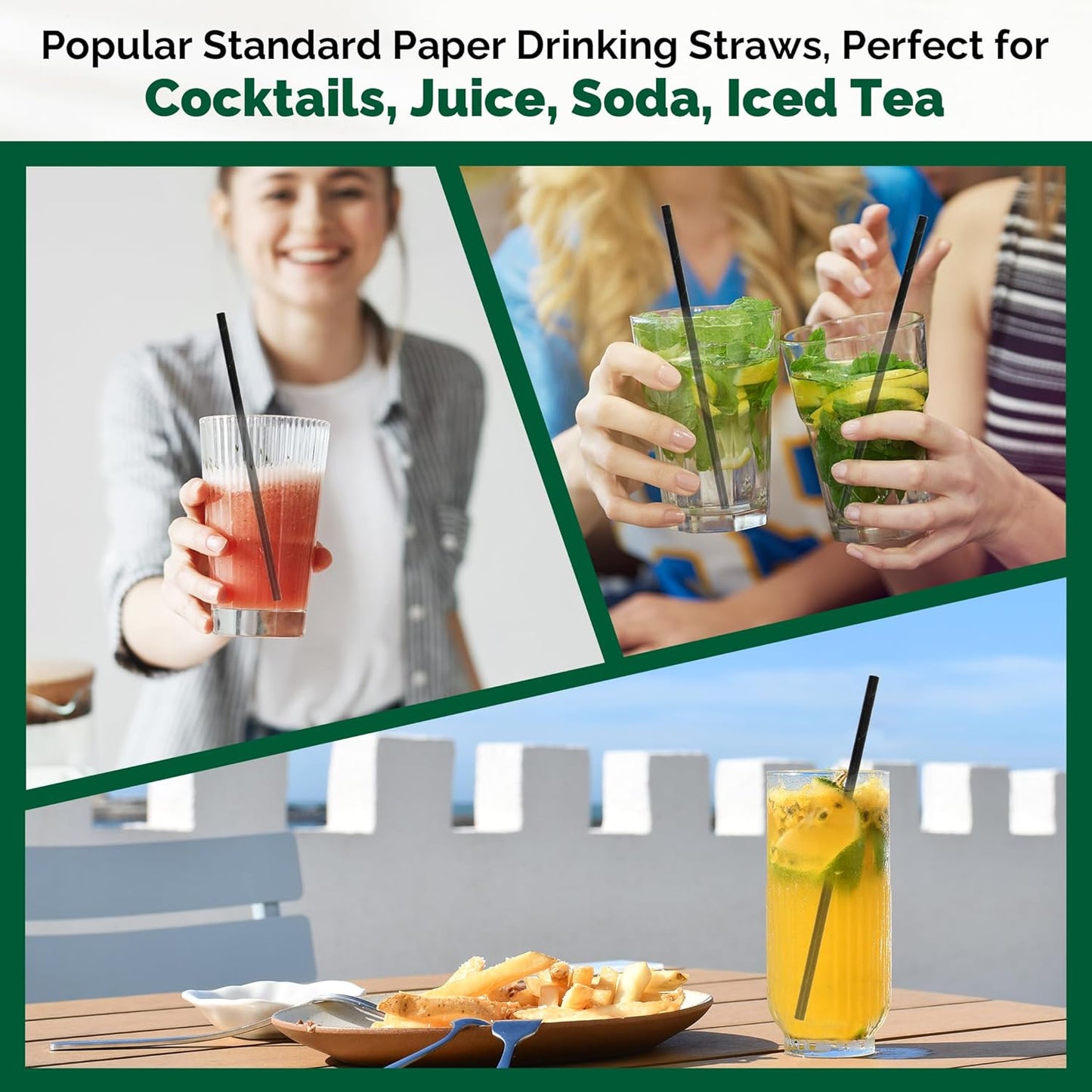 Black Paper Drinking Straws Bulk Individually Wrapped - 1000 Counts, 7.75" x0.24" - For Cocktail, Coffee, Bars and Restaurants