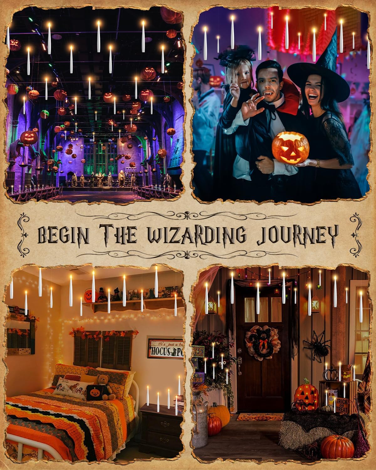 Floating Candles with 2 Wand - 24 Pack Halloween Decorations Magic Flameless Candles Flickering Warm Light LED Hanging Candle Remote, Operated Candles for Christmas Outdoor Indoor Party Decor