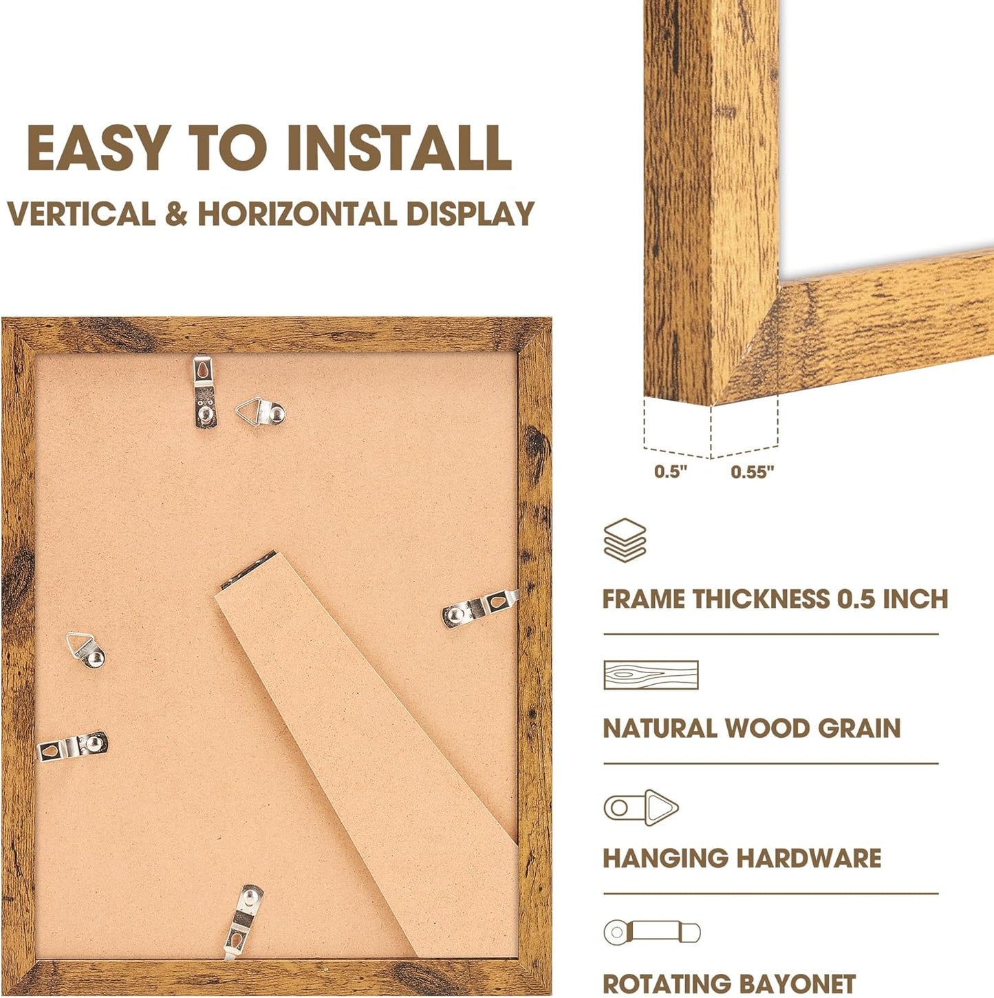 TWING 8x10 Picture Frames Set of 6, Rustic Photo Frames Collage for Wall Decor Mounting or Table Display,Home Decorative Wall Gallery Picture Photo Frame Wood Brown,Walnut