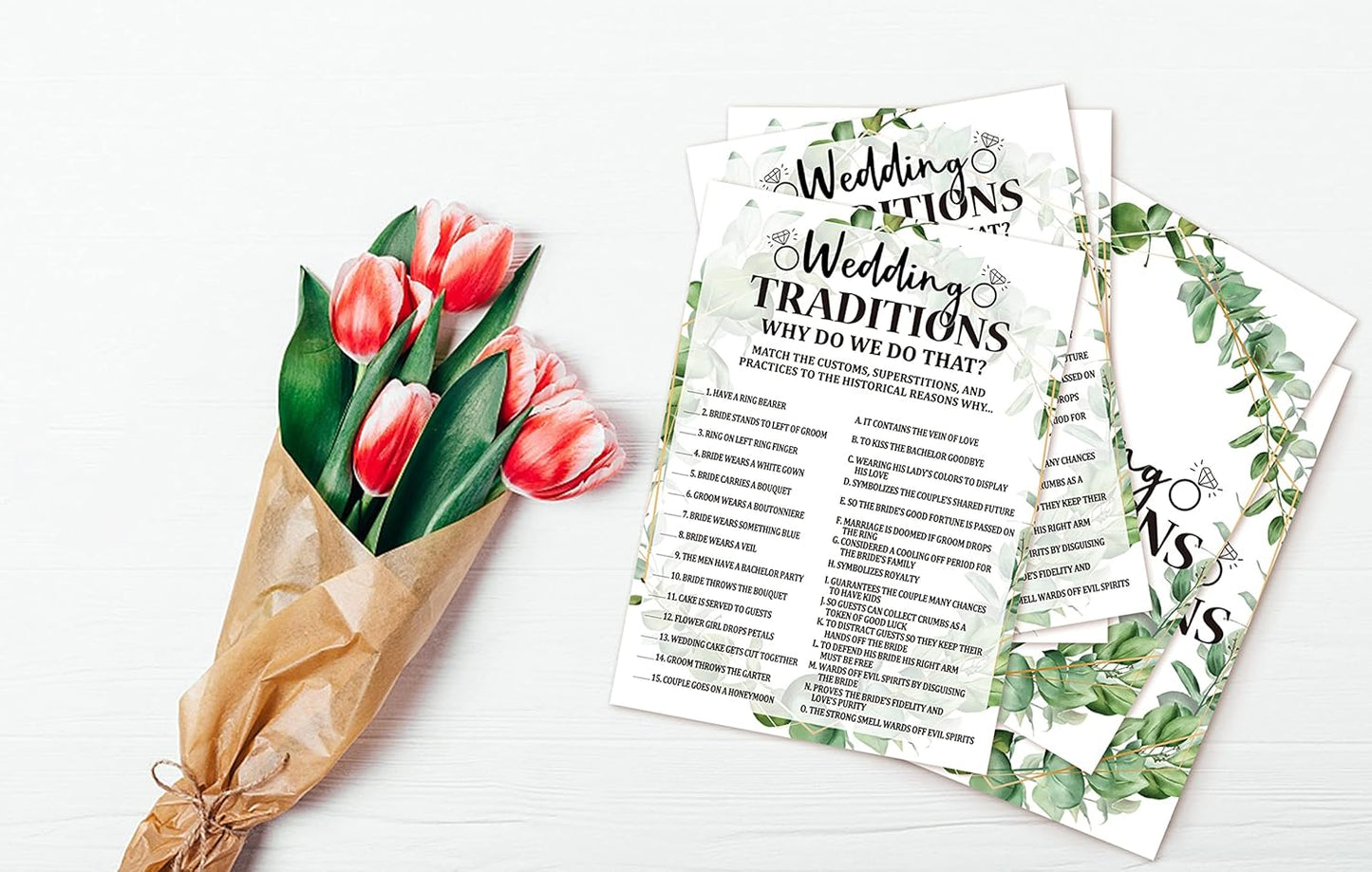 Bridal Shower Game Cards, Wedding Traditions Game, Tropical Jungle Theme Engagement Party Cards For Wedding, Set of 30 Cards(Leaf001)