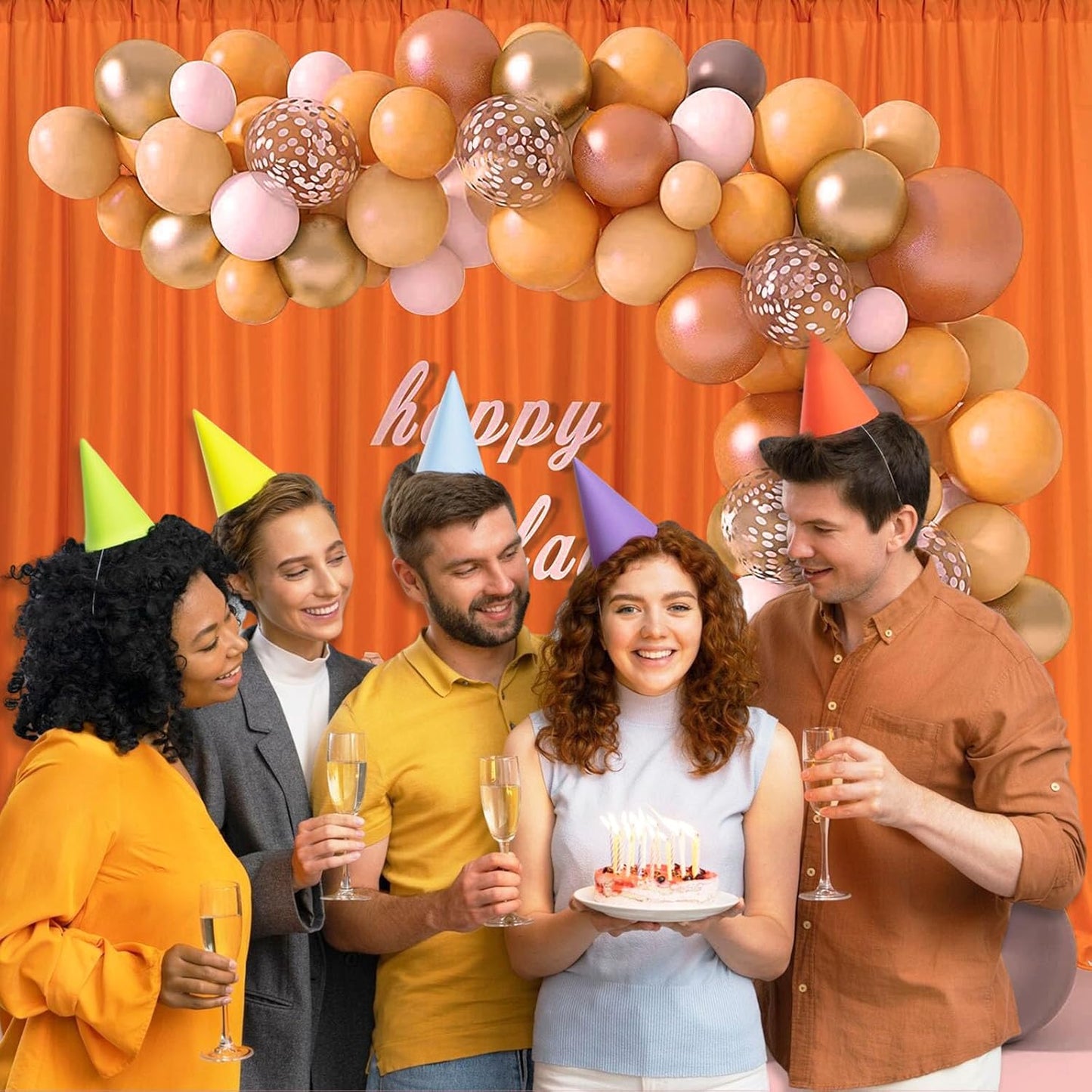 10 x 7 Feet Orange Backdrop Curtain for Partie, Background Curtains for Photoshoot, Birthday, Wedding, Halloween, Thanksgiving, Christmas Day, New Year Party Decorations 5Ft x 7Ft, 2 Panels