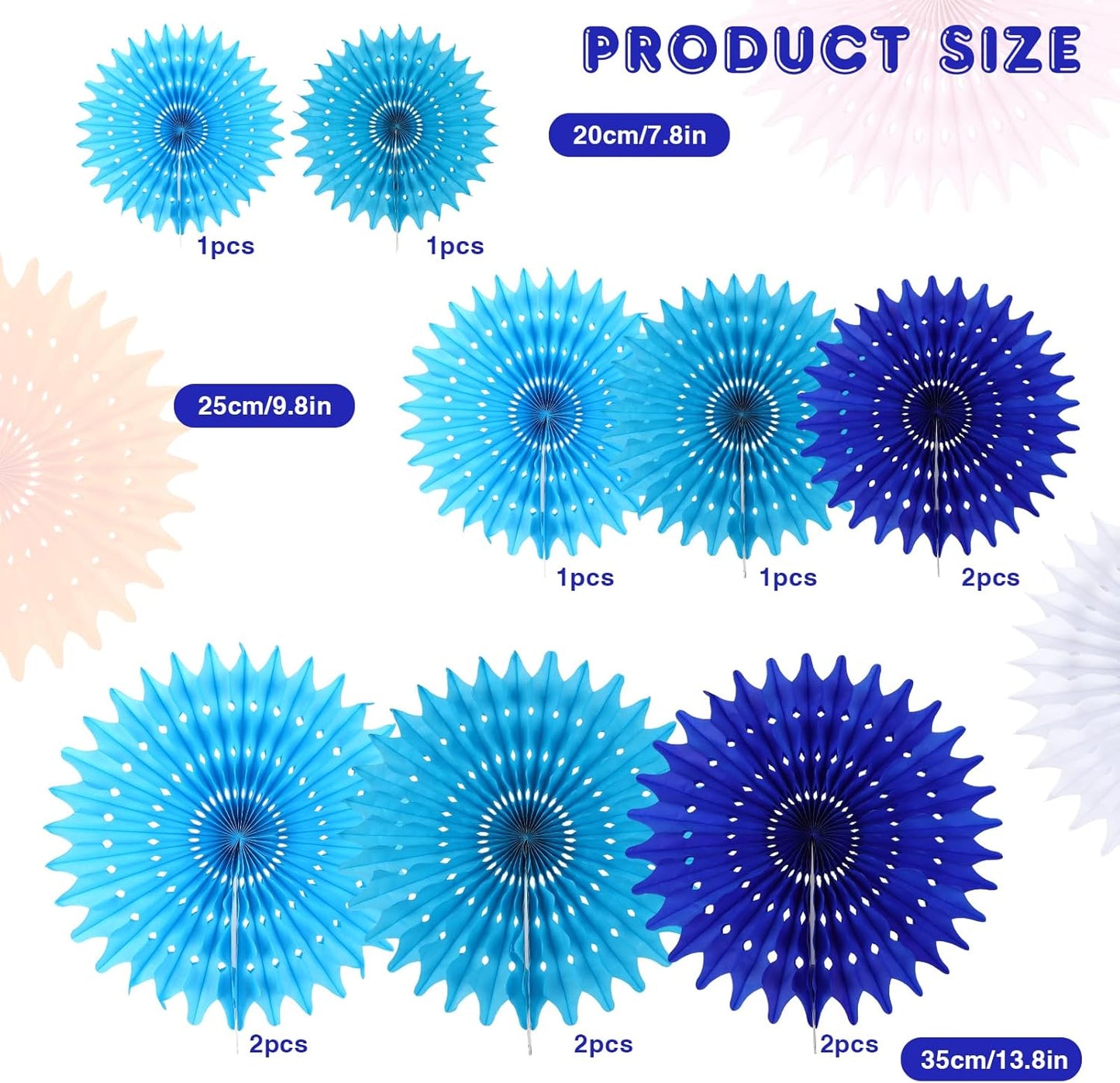 BestoFun 12PCS Paper Fans Blue Party Decorations Tissue Paper Flowers Decorations for Girl Groovy Birthday Baby Shower Wedding Bachelorette Room Wall Hanging Décor