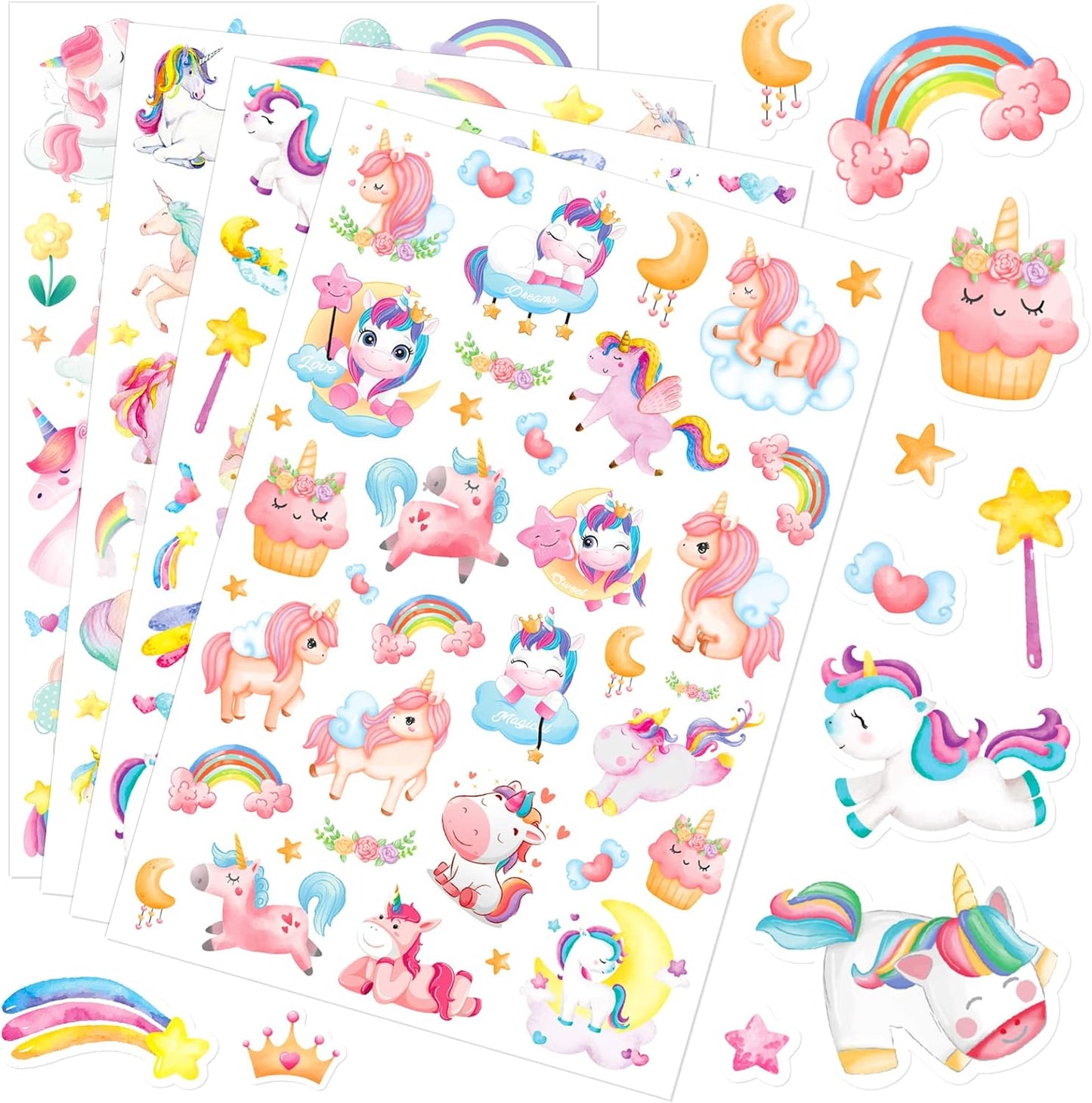 Cute Pink Unicorn Adhesive Stickers Rainbow Magical Star Unicorn Stickers 715 Count for Girls Toddlers Birthday Invitations Envelopes Decorations Party Goodie Gifts Bags Decor School Class Rewards