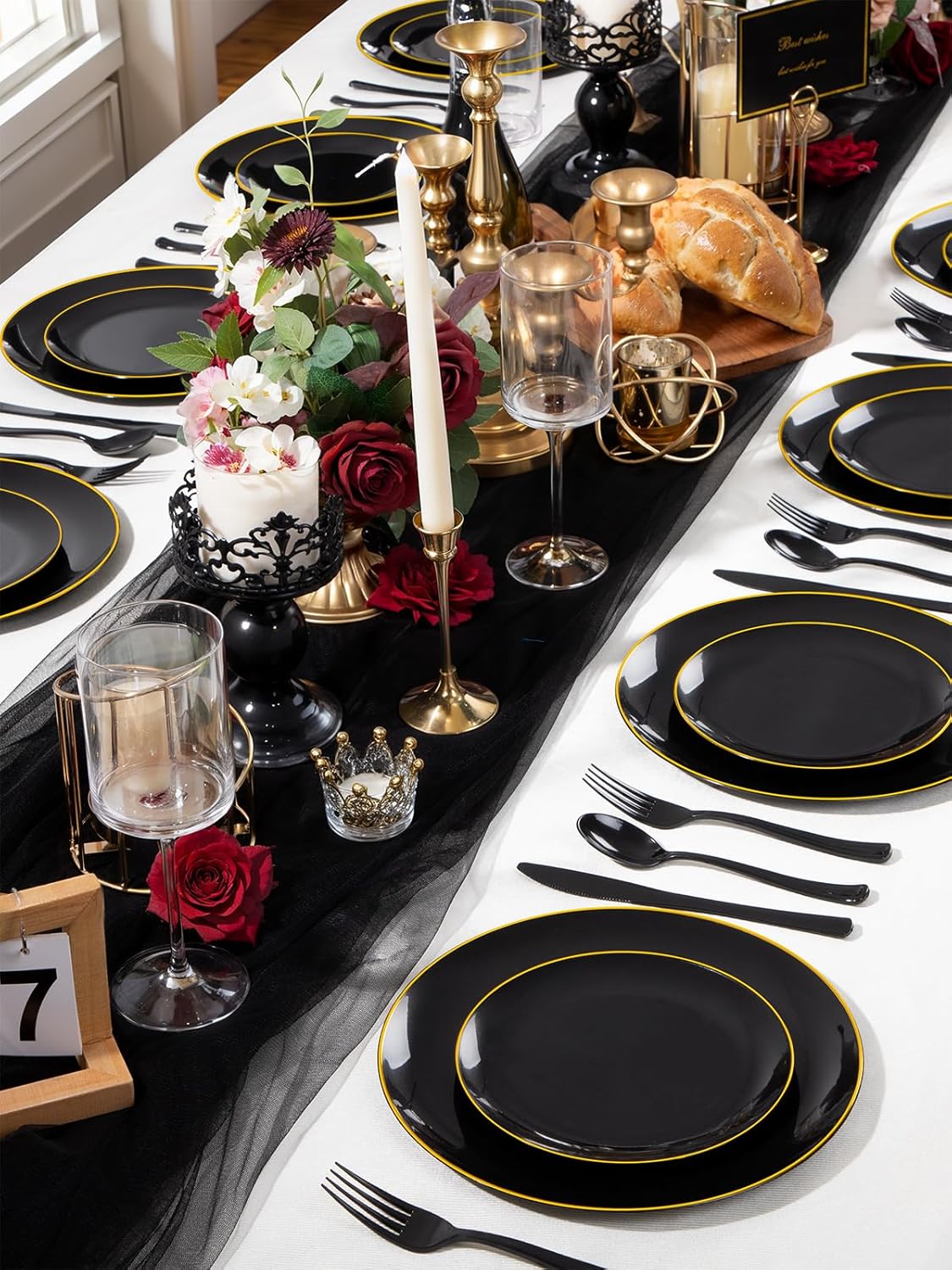 WDF 180 Pieces Black Plastic Silverware - Plastic Silverware Set Include 60 Forks, 60 Knives, 60 Spoons - Heavy Duty Black Disposable Cutlery - Disposable Utensils for Halloween Party, Wedding