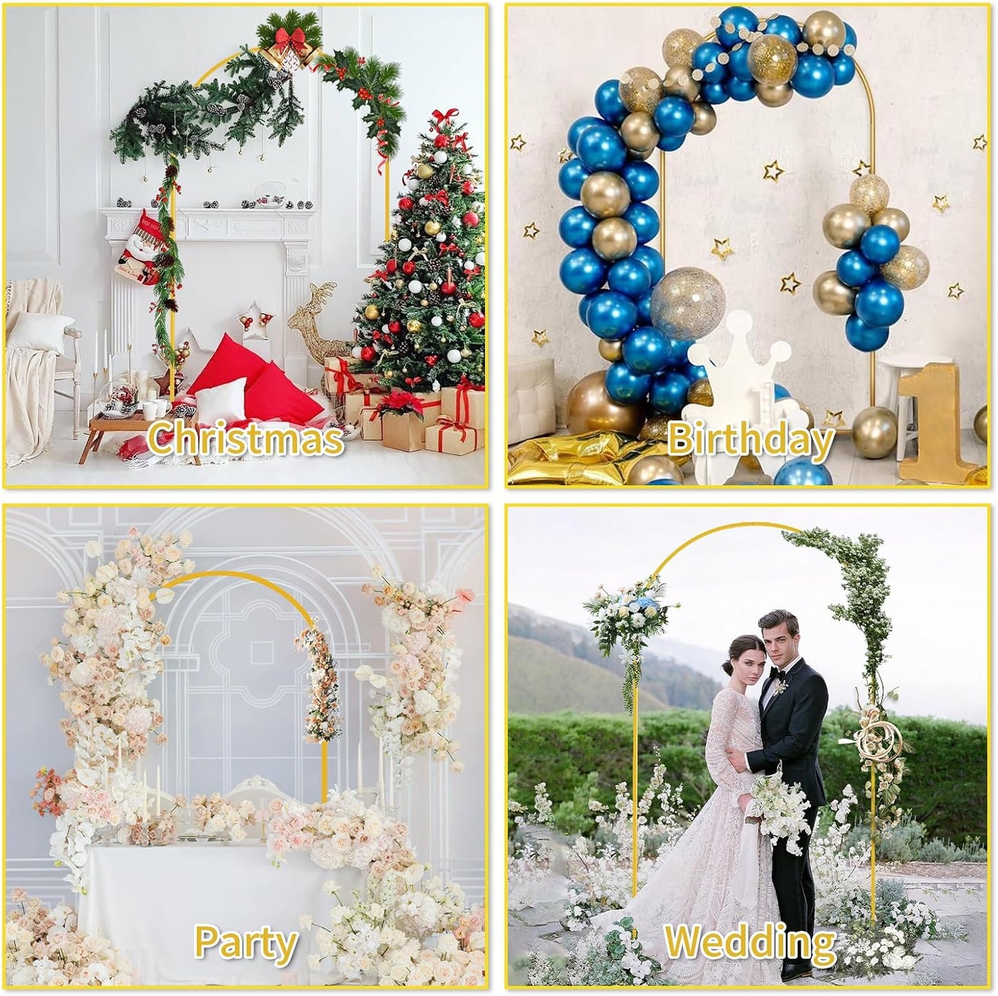 Metal Arch Backdrop Stand Set of 3 (7.2FT/6.6FT/6FT) - Heavy-Duty Gold Wedding Arch with Water Bag for Weddings, Baby Showers, Birthdays, Graduation, Parties & Outdoor Events