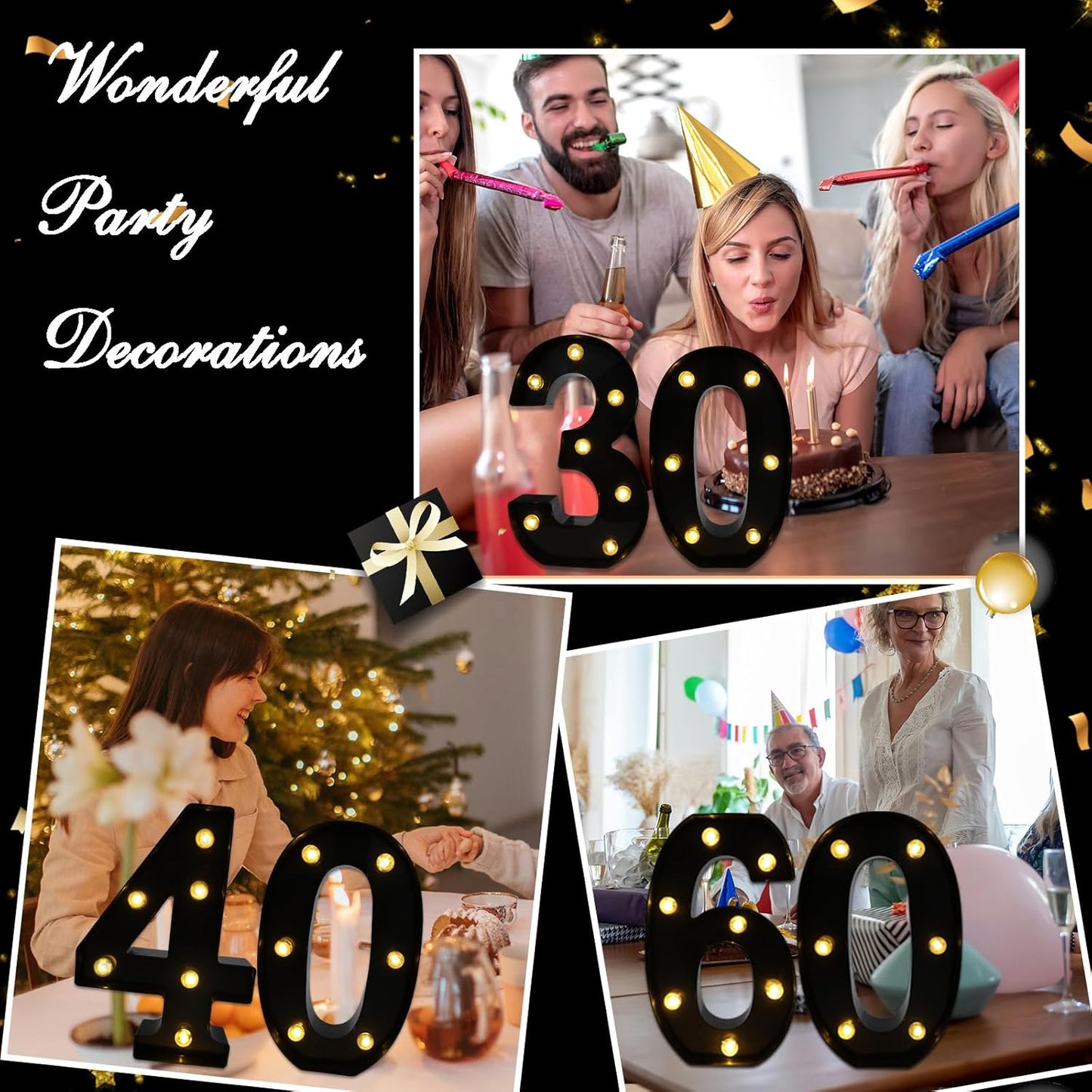 LED Marquee Numbers, 8.58 Inch Led Light Up Numbers for Party, Small Light Up Letters, Battery Powered Lighted Number for Table, Birthday, Night Light, Christmas or Home Decor (Black, Number 0)