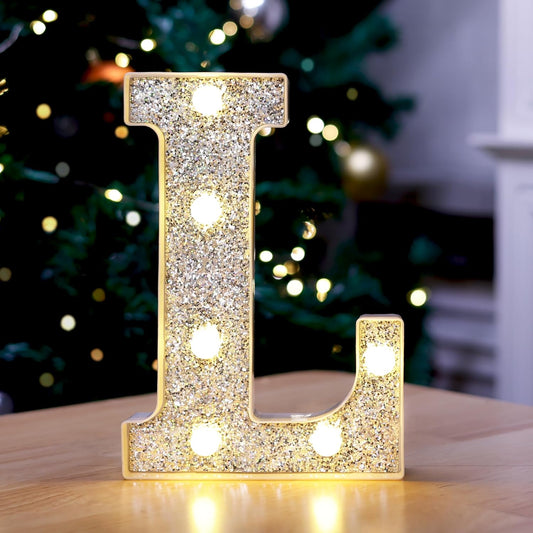 Marquee Light Up Letters, Glitter Silver LED Letter Lights Battery Powered Alphabet Letter Sign for Night Light Wedding Birthday Party Cafe Bar Decoration Girls Room Decor - Letter L