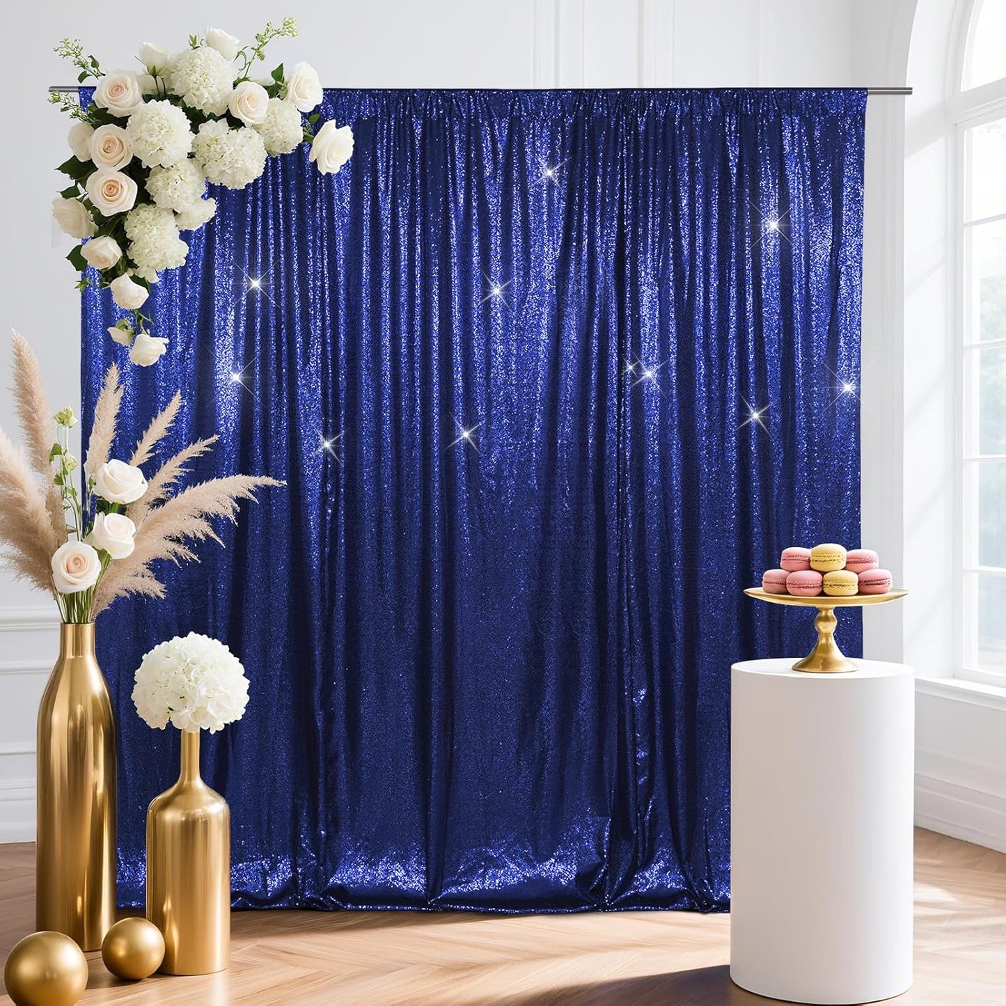 SquarePie Sequin Backdrop Curtain Less See Through Background for Wedding Party 7FT x 7FT Navy Blue