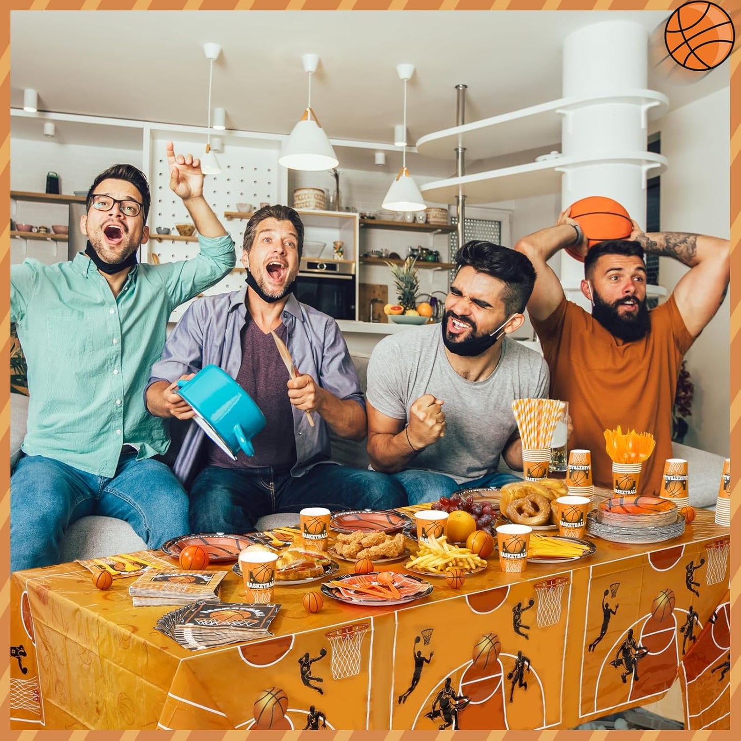 452 Pcs Basketball Party Decorations for 50, Basketball Paper Plates and Napkins Cups Tablecloth Cutlery Straws Disposable Tableware Set for Sports Themed Birthday Team Party Supplies