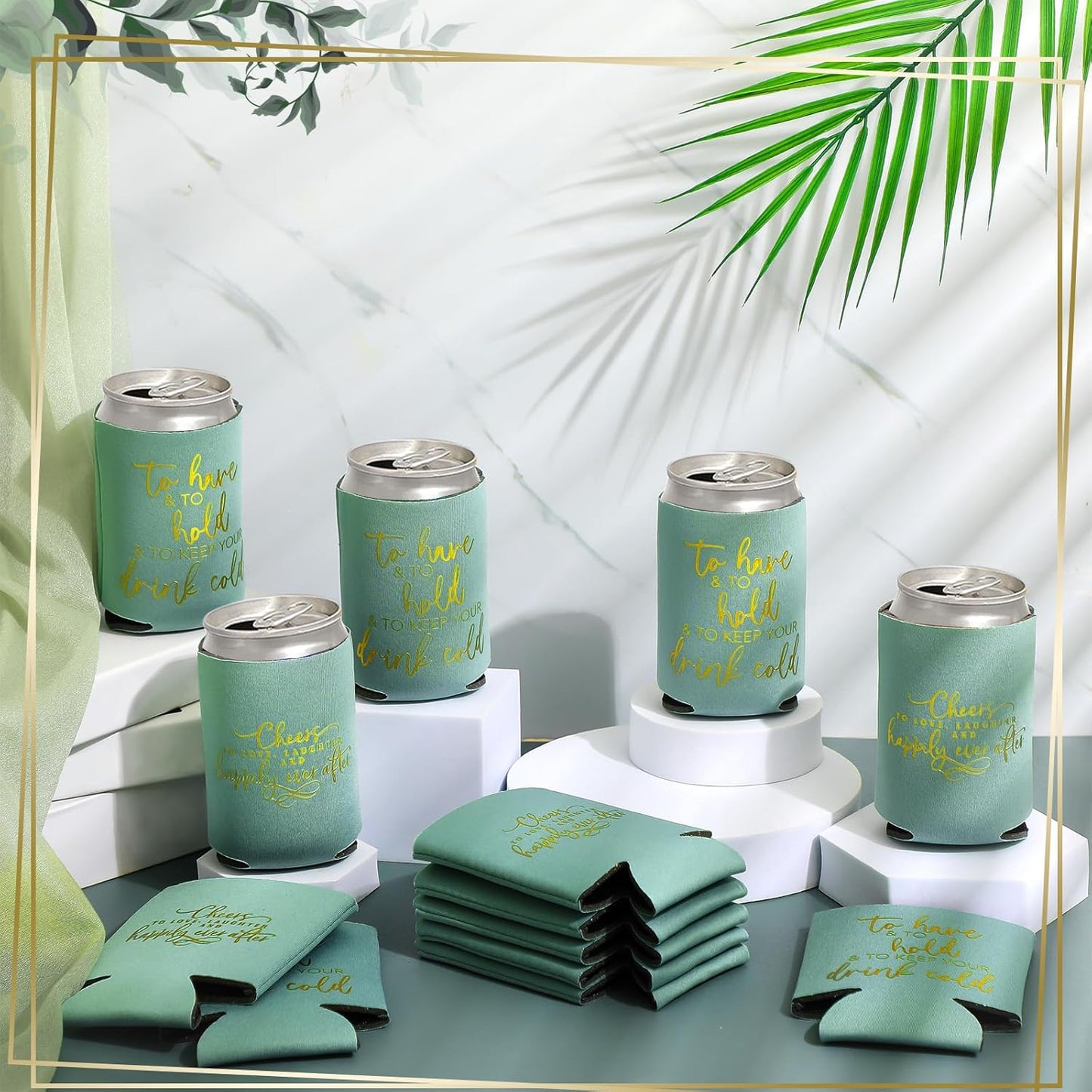 50 Pieces Green Wedding Can Cooler Bulk Engagement Party Favors for Guests Cheers to Love Laughter and Happily Ever After Rehearsal Dinner Decorations for Wedding Bridal Party