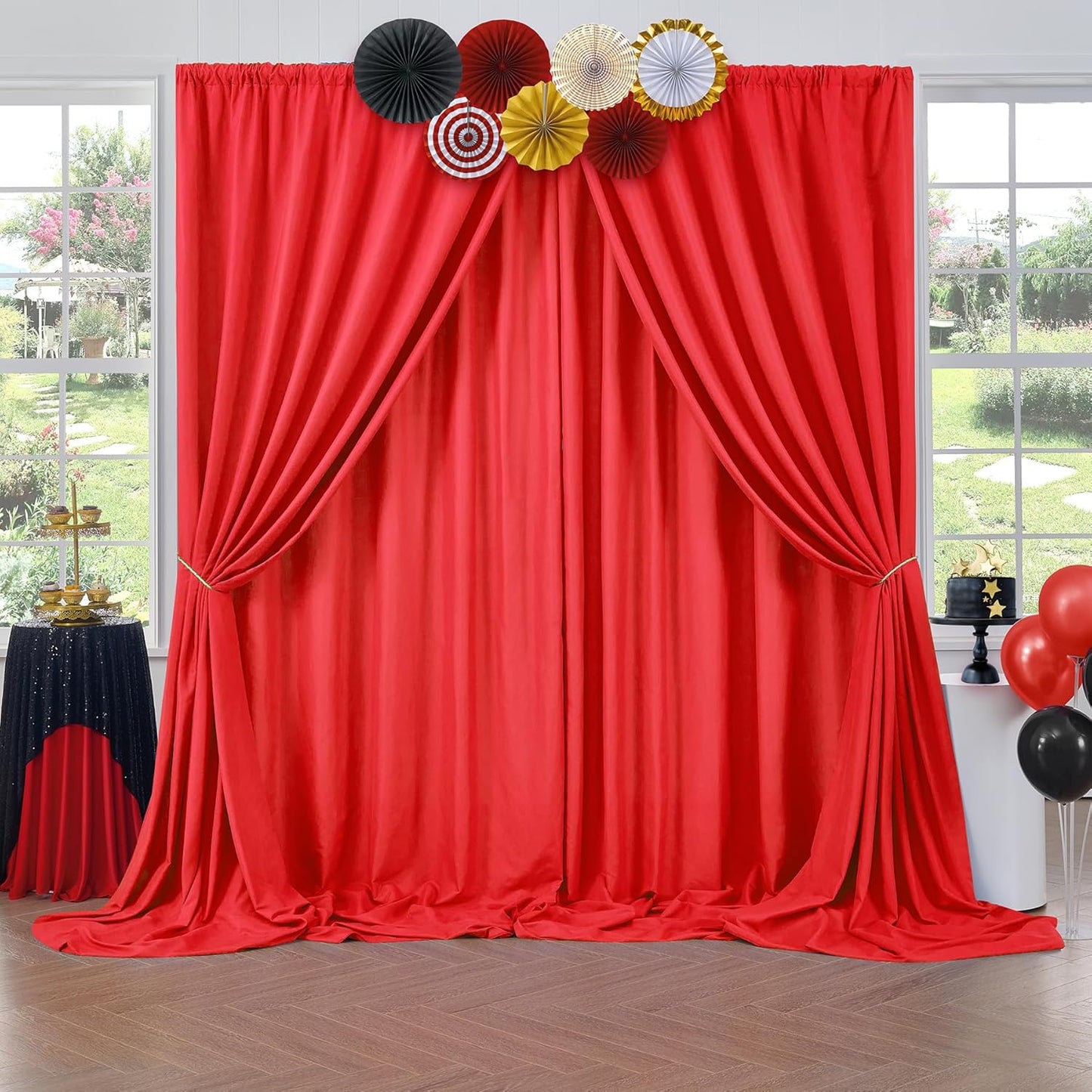 40ft x 10ft Thick Red Backdrop Curtains for Parties, 8 Panels 5ft x 10ft Non See Through Red Polyester Wedding Drapes Photo Backdrop for Birthday Party Graudation Photography Home Decor