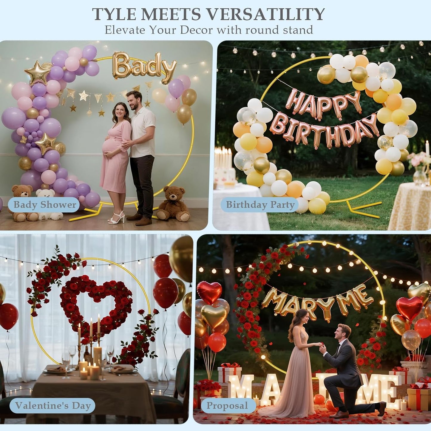 6.6FT Round Balloon Arch Stand Kit,Metal Circle Arch Backdrop Stand for Parties, Gold Wedding Arches Frame with Base for Ceremony Anniversary Birthday Baby Shower Gender Reveal Party Decoration