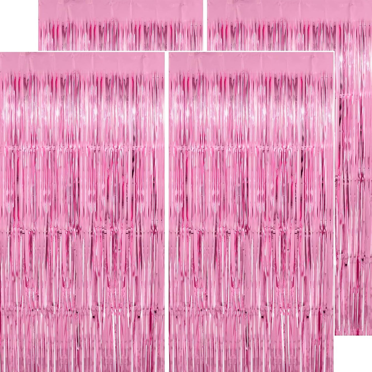 Pink Streamers - Thicken 4 Pack 3.2 x 8.2 FT - Pink Tinsel Foil Fringe Curtains, Photo Booth Props Backdrops for Birthday, Bachelorette, Graduation, Baby Shower Party Decorations