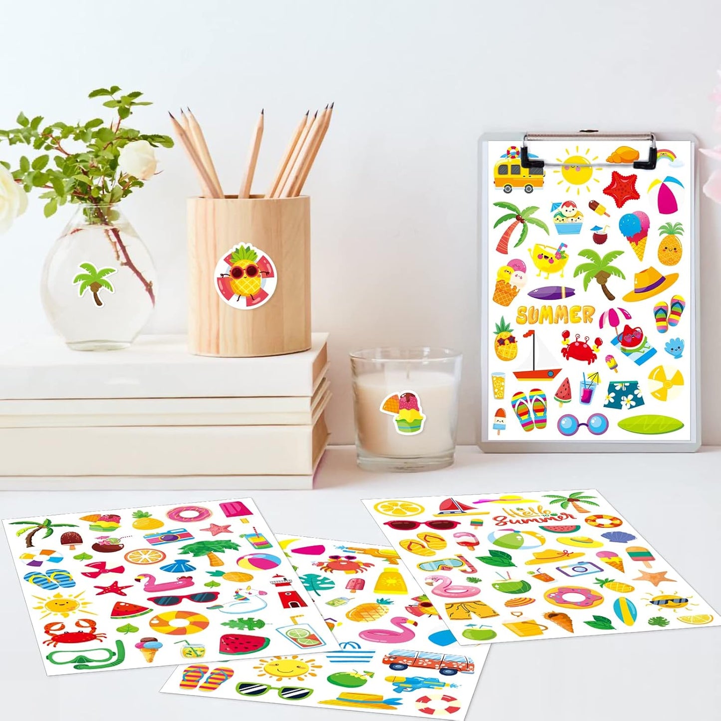 Summer Pool Beach Adhesive Stickers Luau Hawaii Sun Stickers 700 Count forBirthday Invitations Envelopes Decorations Party Goodie Gifts Bags Decor School Game Class Rewards