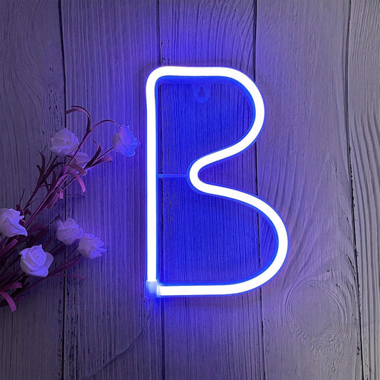 ENUOLI LED Blue Neon Letter Signs Night Light Battery or USB Operated LED Marquee Letters Neon Art Decorative Lights Wall Decor for Children Baby Room Christmas Wedding Party Decoration(B)