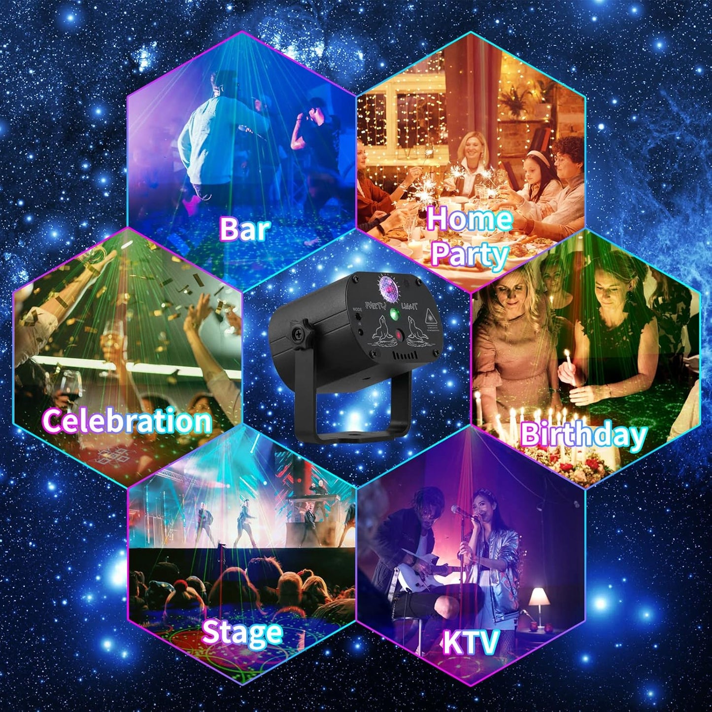 DJ Disco Stage Party Lights, LED Sound Activated Laser Light RGB Flash Strobe Projector with Remote Control for Christmas Halloween Decorations Karaoke Pub KTV Bar Dance Gift Birthday Wedding