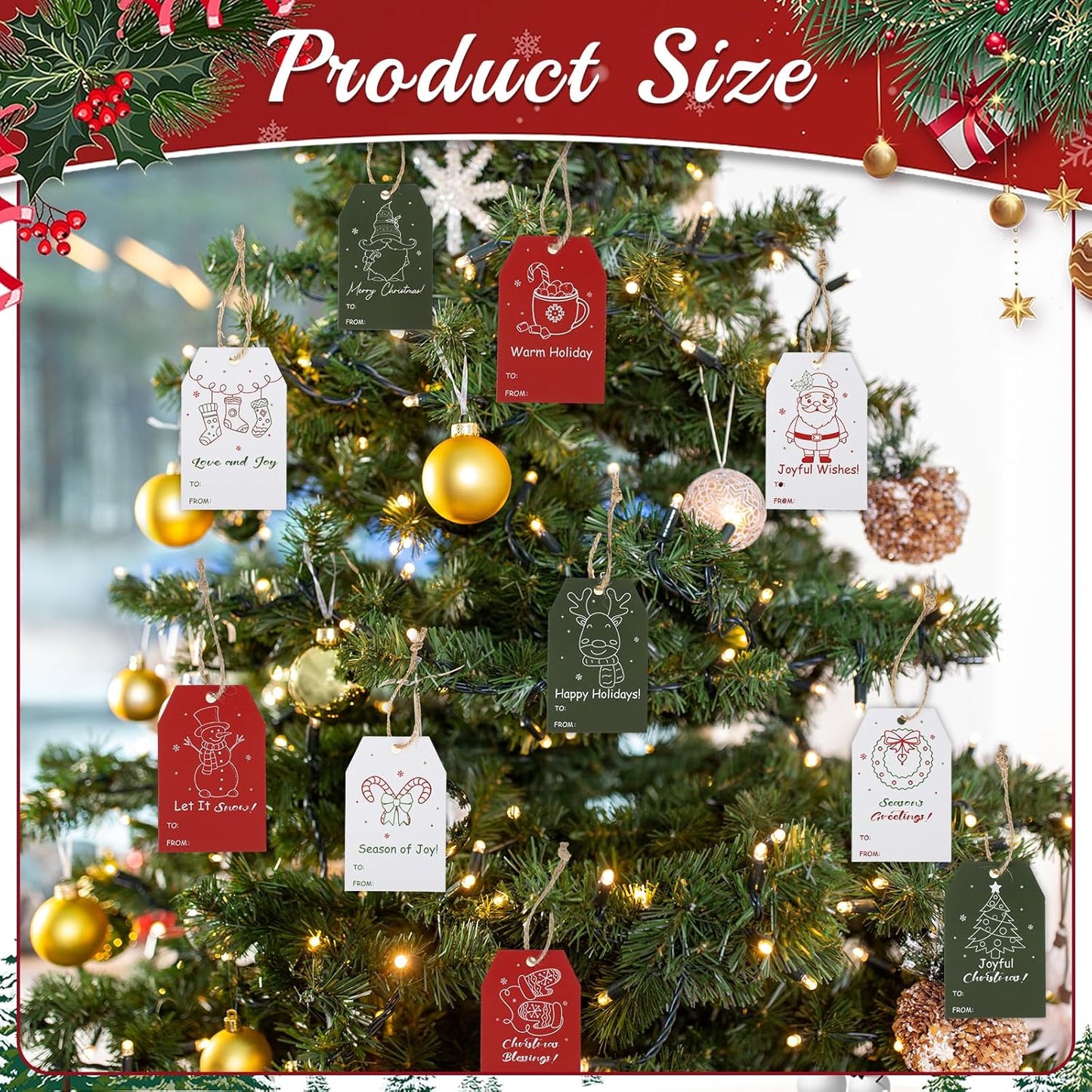 100PCS Christmas Gift Tags 10 Styles Merry Christmas Gift Tags with String Modern Kraft Name Tag for Present Wrapping Xmas Holiday Festive Party Favors