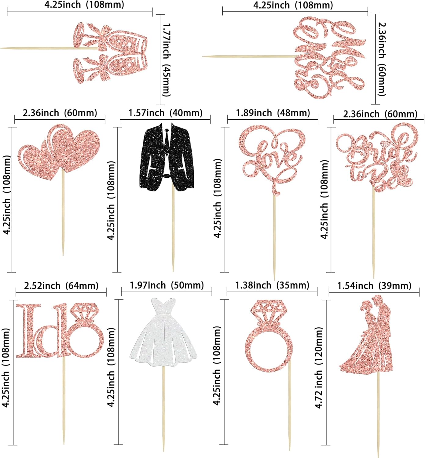 Gyufise 30Pcs Bride to Be Cupcake Toppers Glitter Diamond Ring I Do Love Cupcake Picks Miss to Mrs Bridal Shower Wedding Engagement Bachelorette Cake Decoration Rose Gold