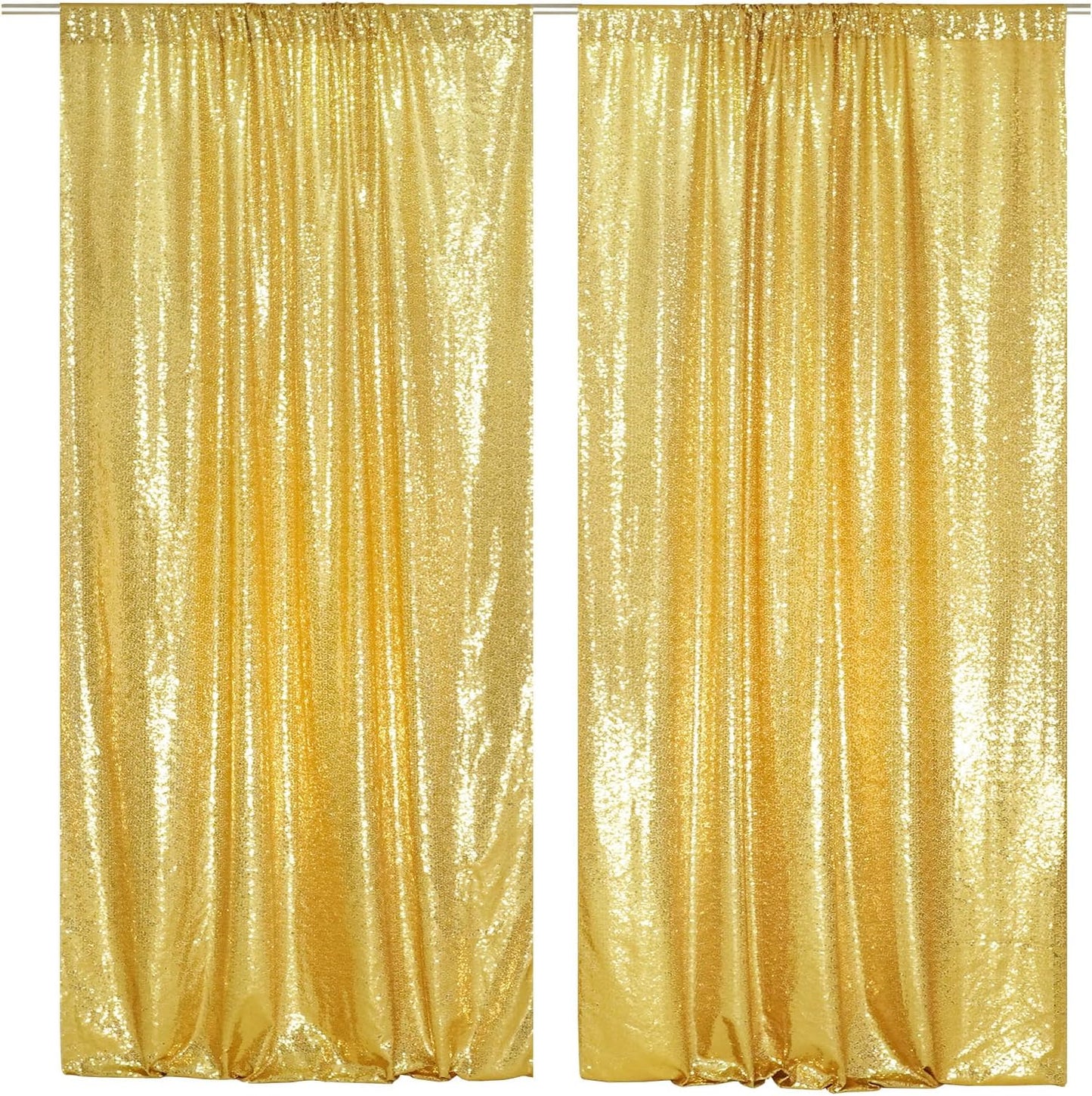 SquarePie Sequin Backdrop Curtain 8FT x 10FT Gold Satin Backing Fabric Photography Background for Wedding Patry 4FT x 10FT 2 Panels