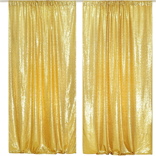 SquarePie Sequin Backdrop Curtain 8FT x 10FT Gold Satin Backing Fabric Photography Background for Wedding Patry 4FT x 10FT 2 Panels