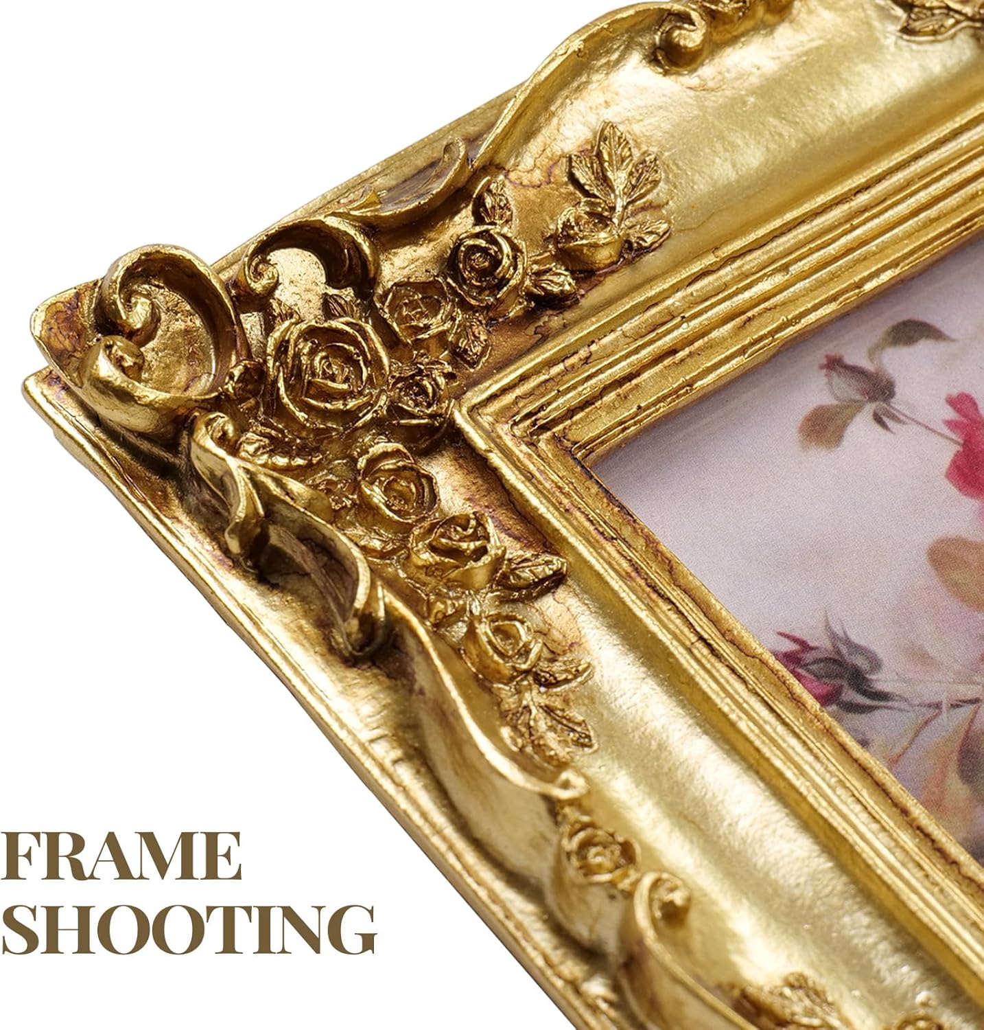 Cuspin Gold Picture Frame 4x4 Frames, Ornate Square Resin Photo Frame with Rose Floral Carvings and Glass Front, Vintage Antique Decorative Picture Frame for Tabletop Display or Home Decor