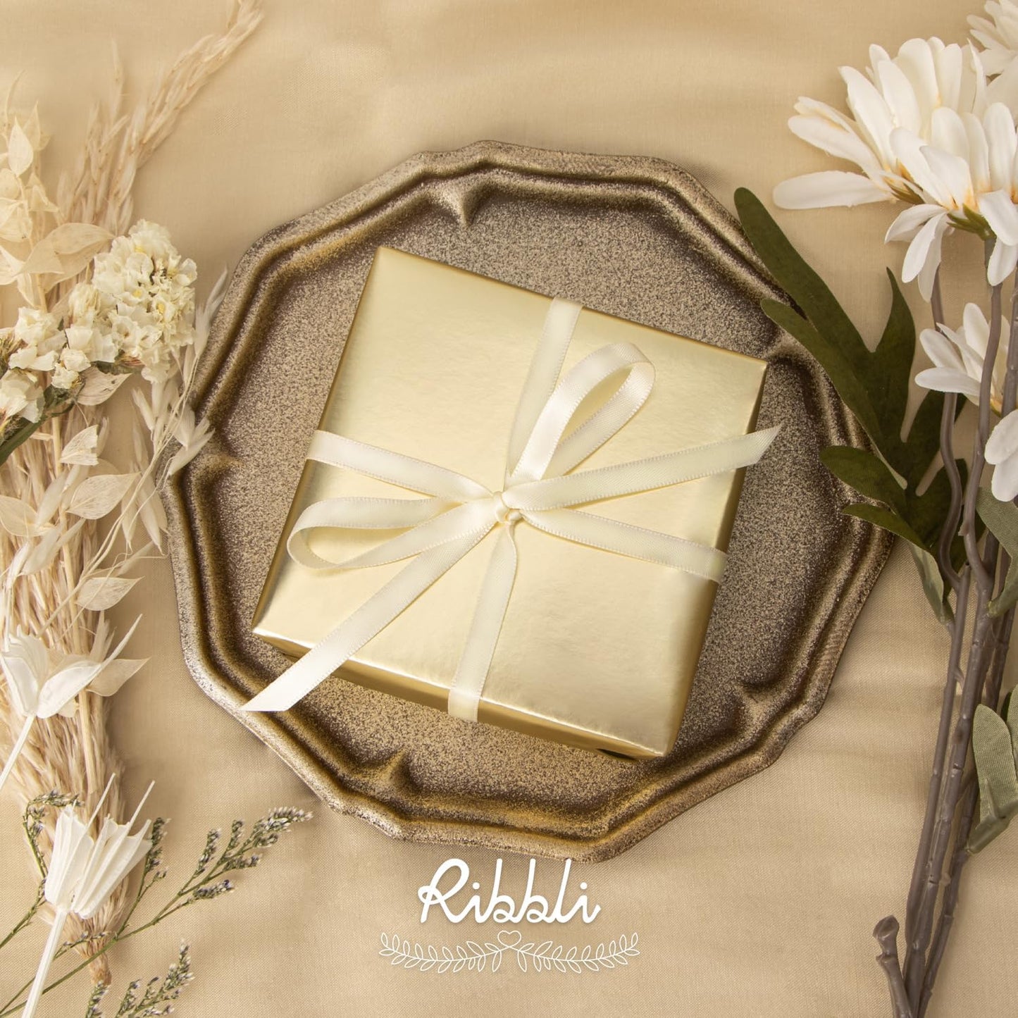 Ribbli Ivory Satin Ribbon Double Faced Satin 1/4 Inch x Continuous 100 Yards-Cream White Ribbon for Gift Wrapping Crafts Wedding Decoration Bows Bouquet Floral Arrangement