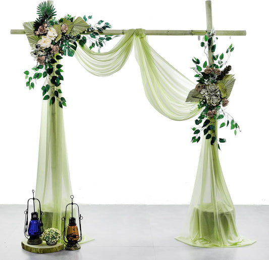 VDS Pack of 1 Panel (30 Inch X 30 Feet) Wedding Arch Draping Fabric Sheer Chiffon Fabric Drapery for Wedding Ceremony Reception Swag Backdrop Canopy Chuppah ARBO Altars Decoration (Sage Green)