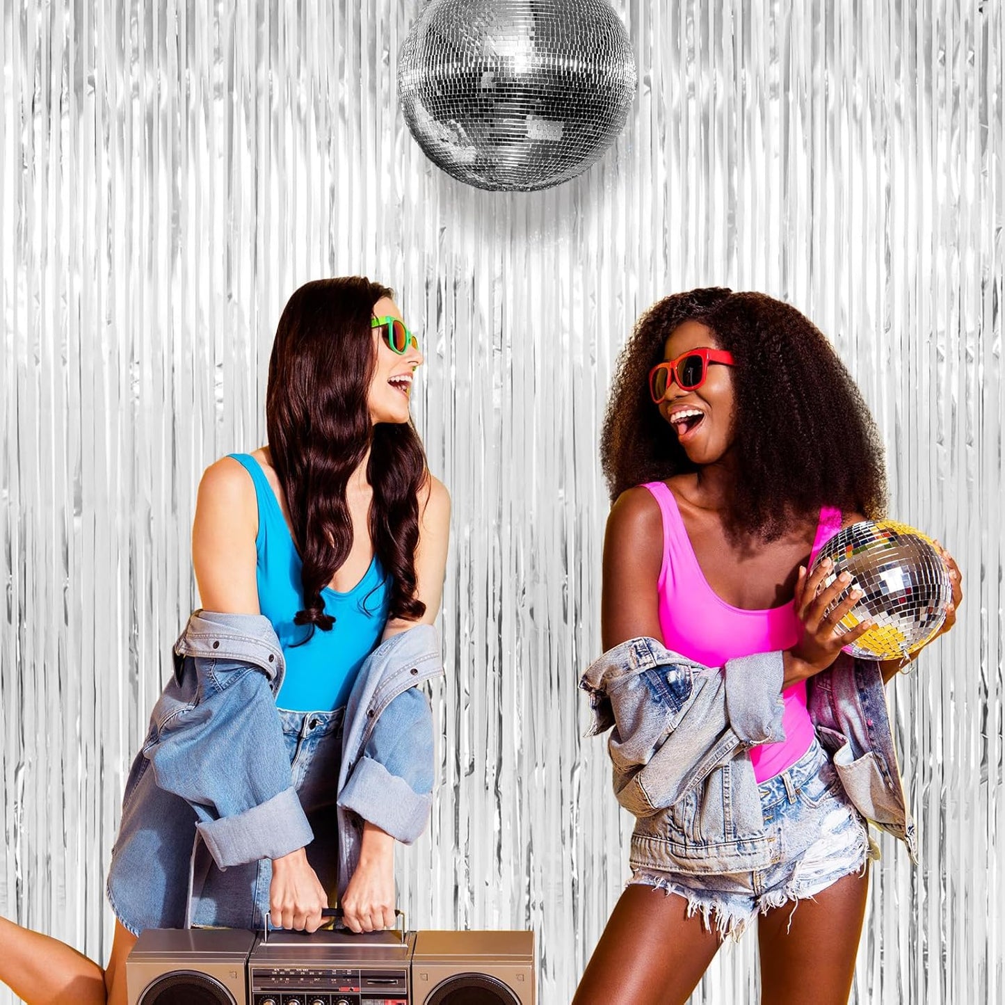 Christmas Decorations Silver Streamers Thicken 4 Pack 3.2 x 8.2 FT, Silver Tinsel Foil Fringe Backdrop Curtains, Photo Booth Props for Birthday, Bachelorette, Prom, Engagement, Disco Party Decorations