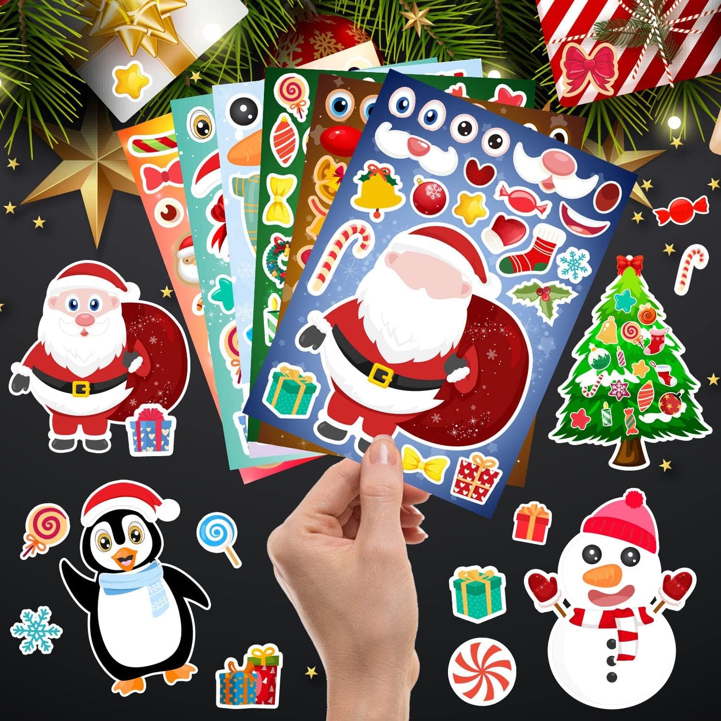 36 Sheets Christmas Stickers for Kids Make Your Own Christmas Stickers, Christmas Party Games Stickersfor Kids Christmas Party Favors Crafts Decorations, Stocking Stuffers