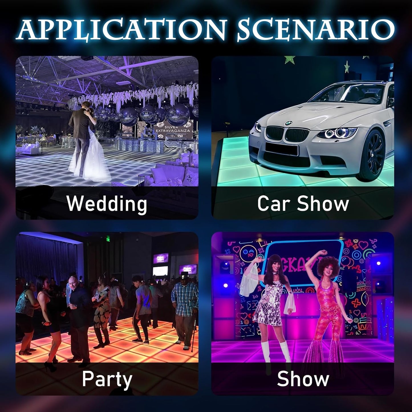 Dance Floor Stage Lights-Tempered Glass with Flight Case - RGB Color Changing Lights for Wedding, Party, Club - Non-Slip (RGB-Magnetic, 8 * 8 FT)