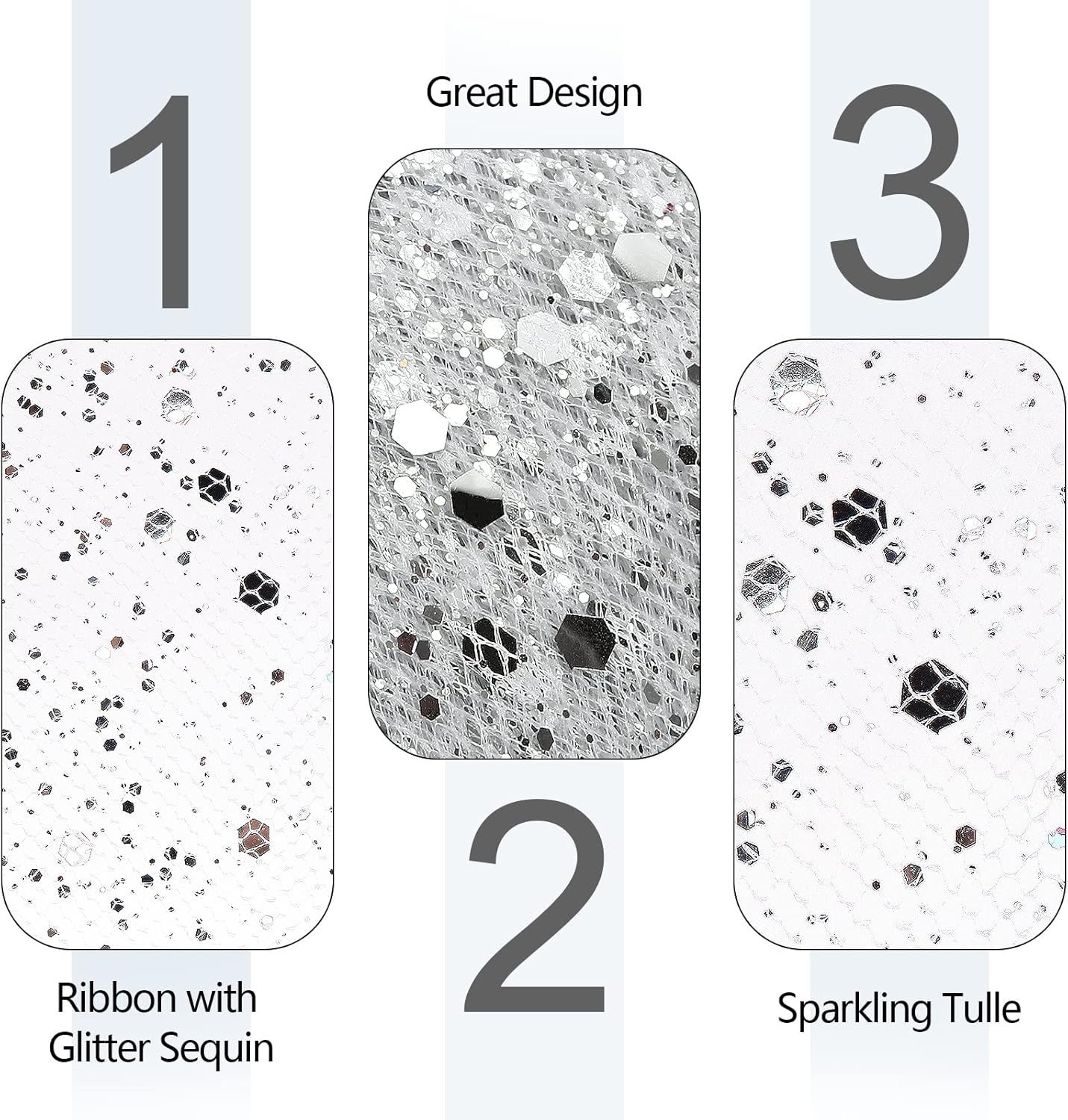 Glitter Tulle Rolls, 6” by 50 Yards (150FT) Sparkling Tulle Spool Ribbon Sequin Tulle Netting Fabric for Tutu Skirt Wedding Birthday Baby Shower (White)