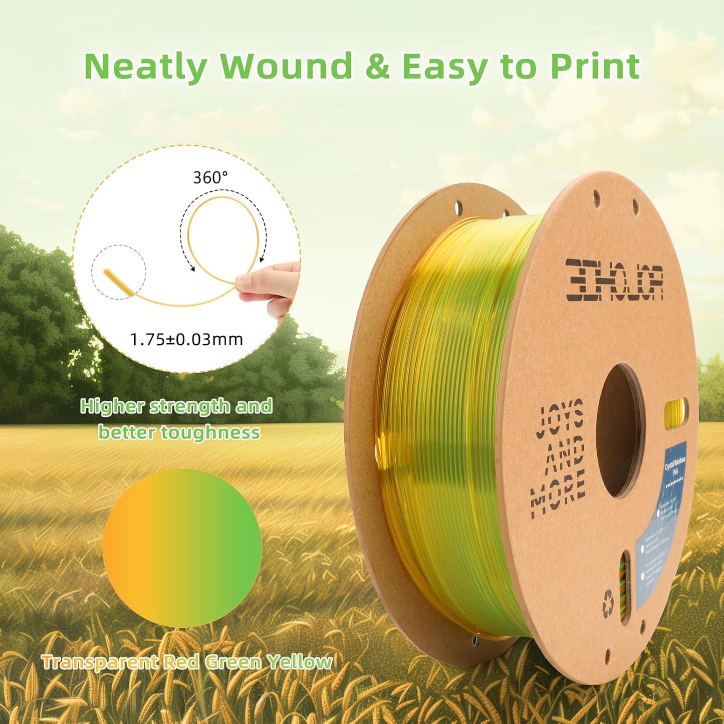 Transparent Multi Rainbow Color Change PLA 1.75mm 1KG 3D Printing Filament Crystal Rainbow PLA -Wheat Field