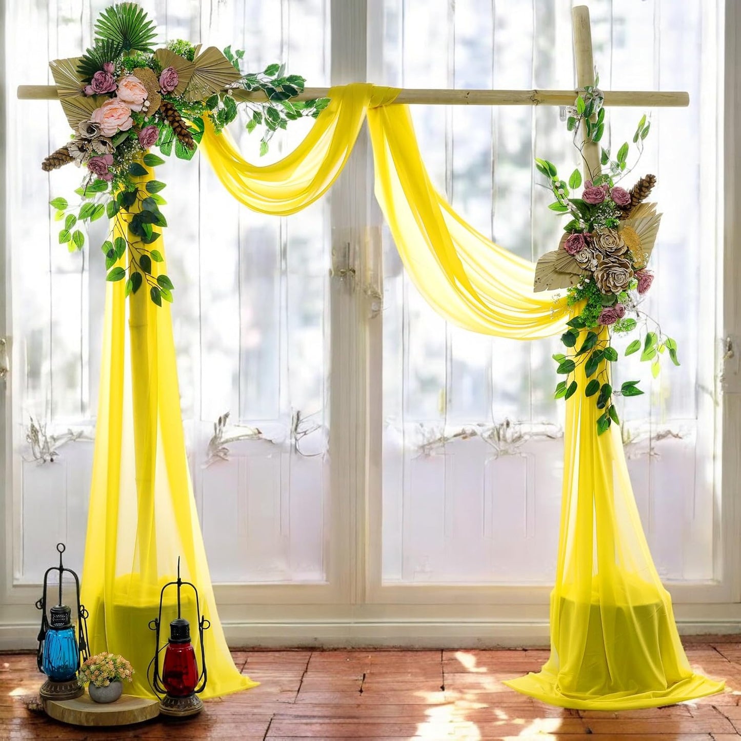 MDS Halloween Chiffon Draping Fabric - 2 Panel, 30" Wide x 100ft Long - Sheer Spooky Arbor & Canopy Drapery for Haunted House Backdrops, Party Ceilings, DIY Costumes & Themed Events - Yellow
