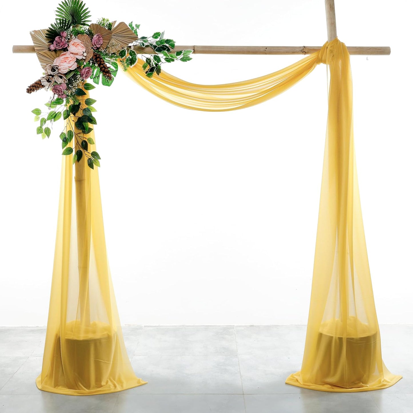VDS Pack of 2 Panel (30 Inch X 100 Feet) Wedding Arch Draping Fabric Sheer Chiffon Fabric Drapery for Wedding Ceremony Reception Swag Backdrop Canopy Chuppah ARBO Altars Decoration (Gold)