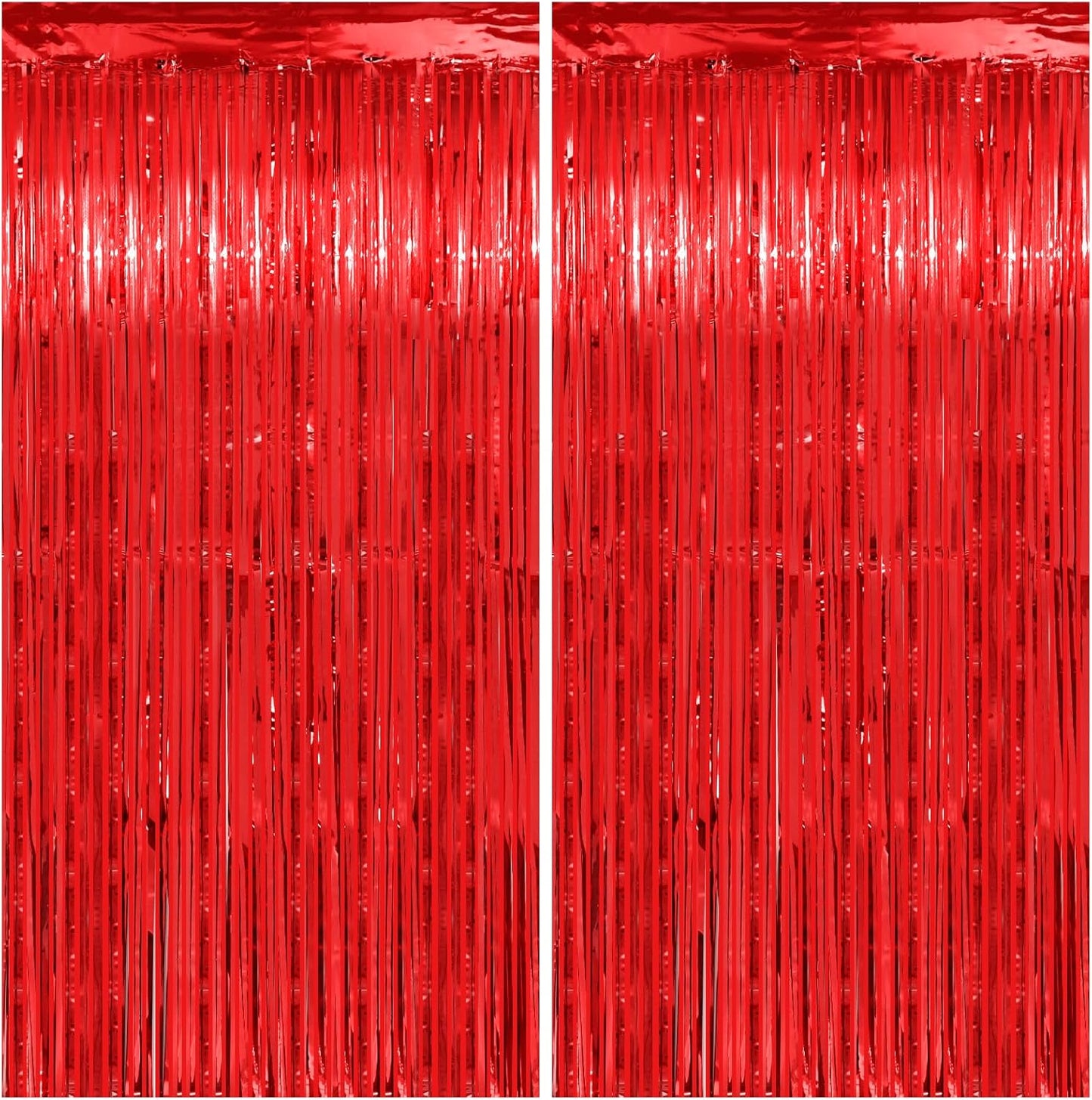 Christmas Decorations Red Streamers - Thicken 2 Pack 3.2 x 8.2 FT - Red Tinsel Foil Fringe Curtains Party Backdrop for Birthday, Casino, Carnival, Cherry, Hollywood Red Carpet Party Decorations