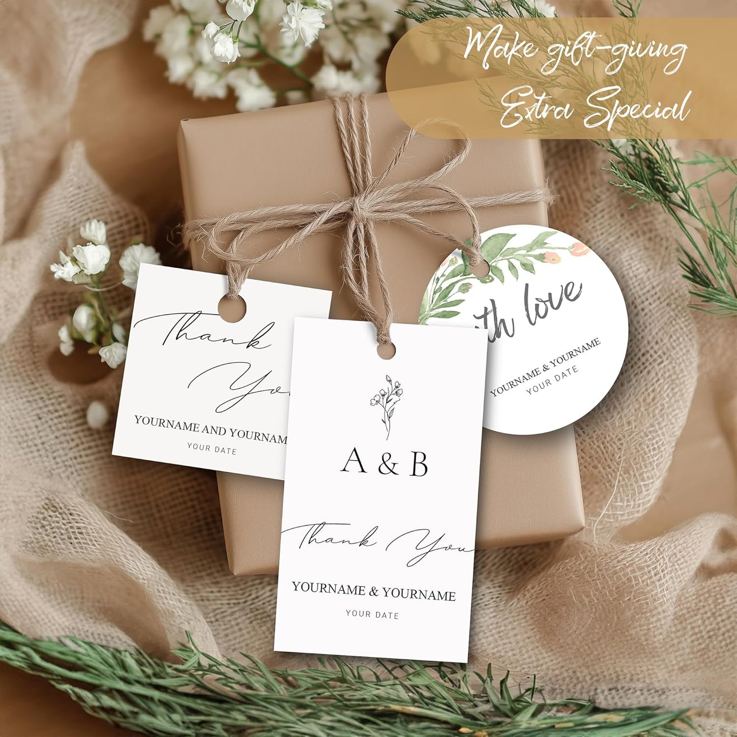Custom Gift Tags for Wedding Favors - Personalized Thank You Hang Tags for Wedding Bridal Shower