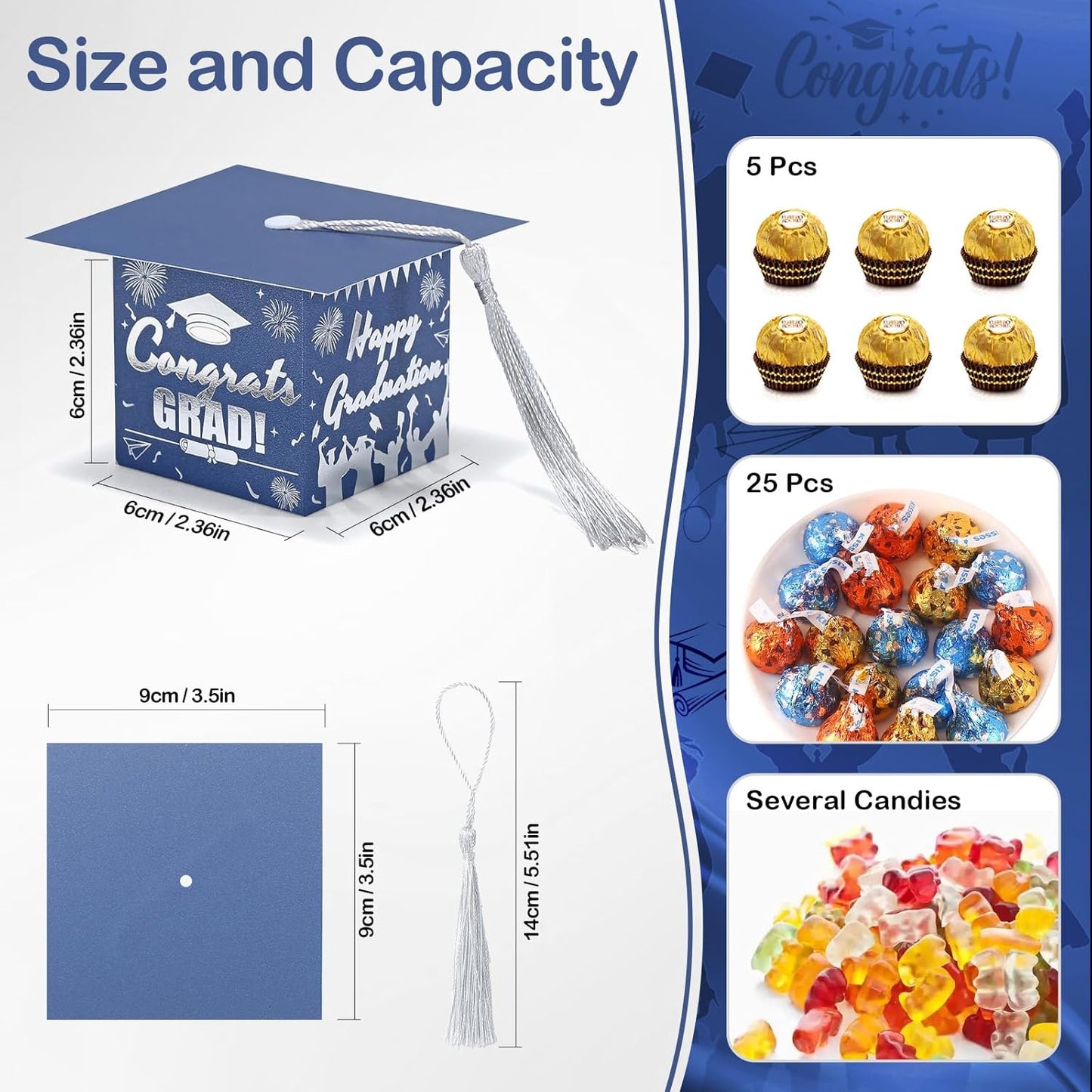 COTOPHER 36 Pack Mini Graduation Cap Gift Boxes with Tassel, Class of 2025 Graduation Candy Boxes Centerpieces for Tables Party Decorations, Small Treat Chocolate Box Graduate Favors Supplies
