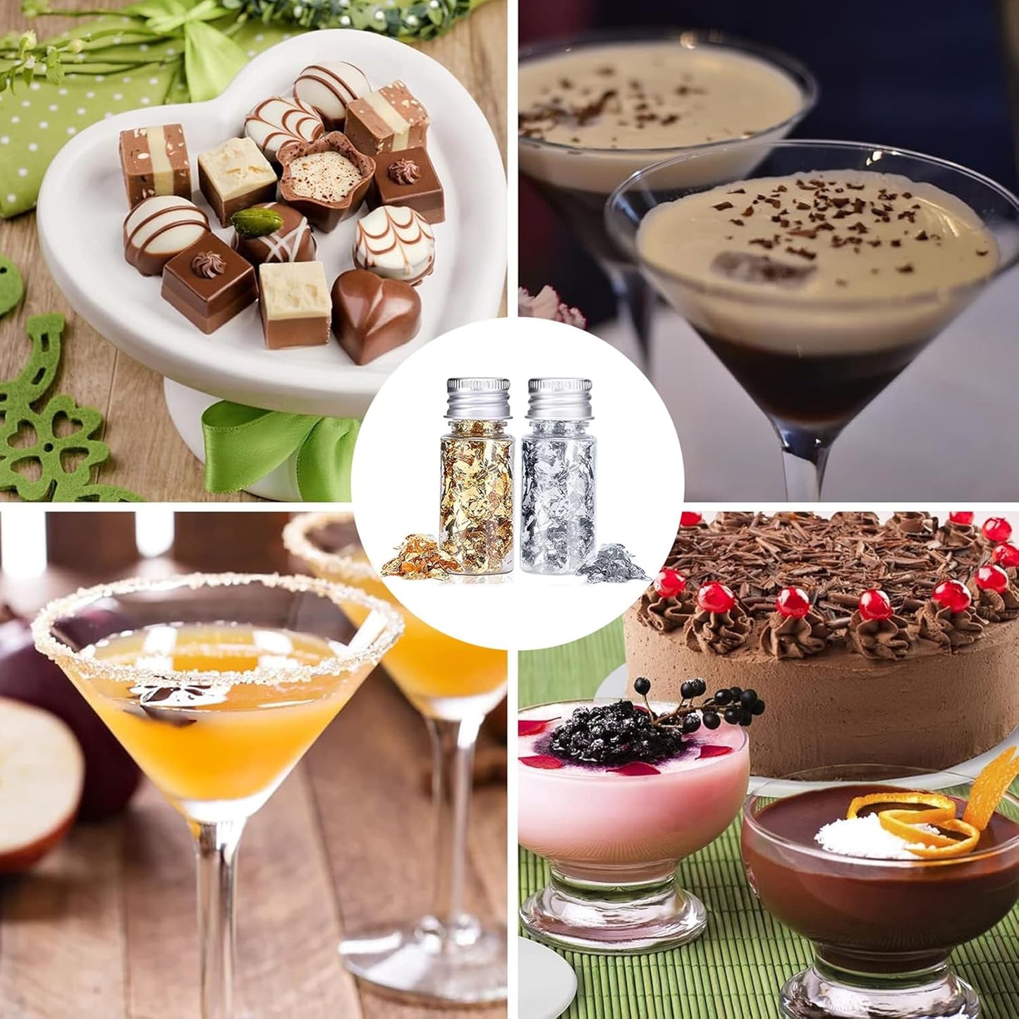 Edible Gold Leaf, Gold Leaf Cake Decoration Gold Flakes Food Gold Foil Decoration Baking Gold Foil Decor Chocolates Decor Gold Leaf Sheets for Cooking Dessert Decoration Crafts Makeup (Gold and Silver)