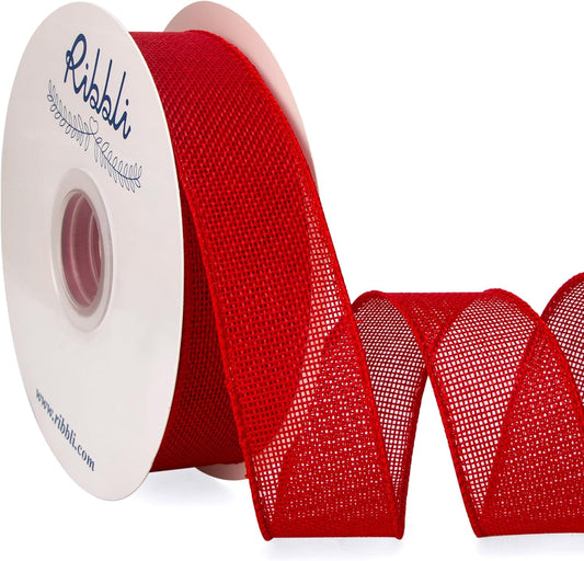 Ribbli Red Burlap Wired Ribbon, 1-1/2” Inch x Continuous 20 Yard, Red Wired Ribbon for Wreaths,Big Bows,Tree Decoration,Outdoor Decoration