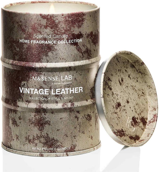 M&SENSE Vintage Leather Scented Candles Natural Non Toxic, Aromatherapy Candle for Stress Relief Meditation Relaxing, Housewarming Gifts for Women Men, 11.3oz 70 Hour Long Burning