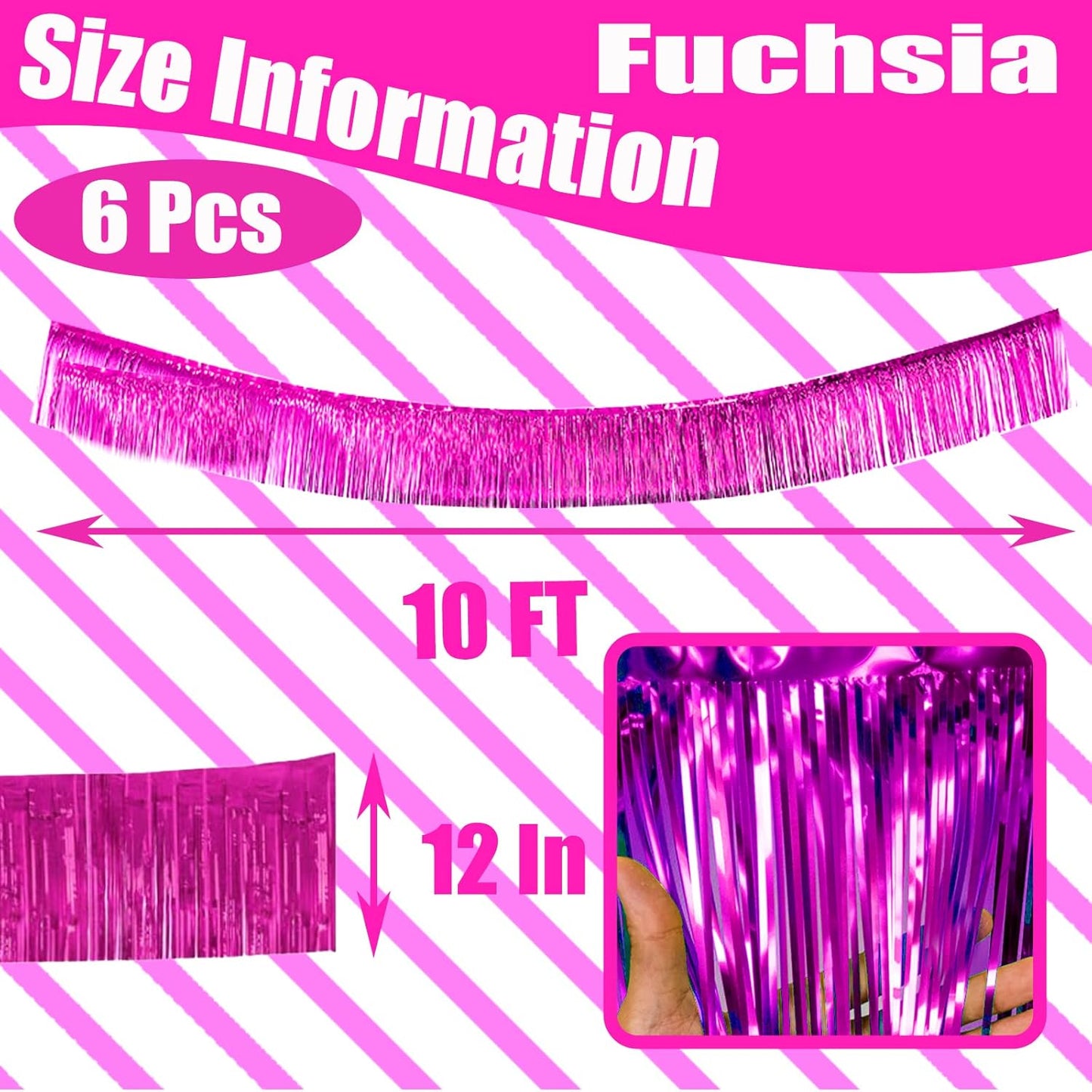 6 Pack 10 Feet Pink Metallic Foil Fringe Garland Rectangular Banner for Parade Floats, Thanksgiving, Christmas, Birthday, Halloween Party Decorations