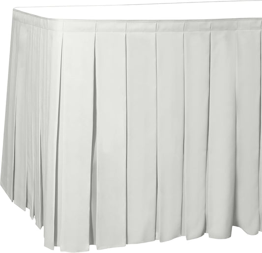 Ultimate Textile Pleat Polyester Fabric Table Skirt - Machine Washable Flame Resistant with Clips for Events, Weddings & Trade Shows, Cut & Sewn in Paterson, NJ - Ivory, 21' Box Pleat