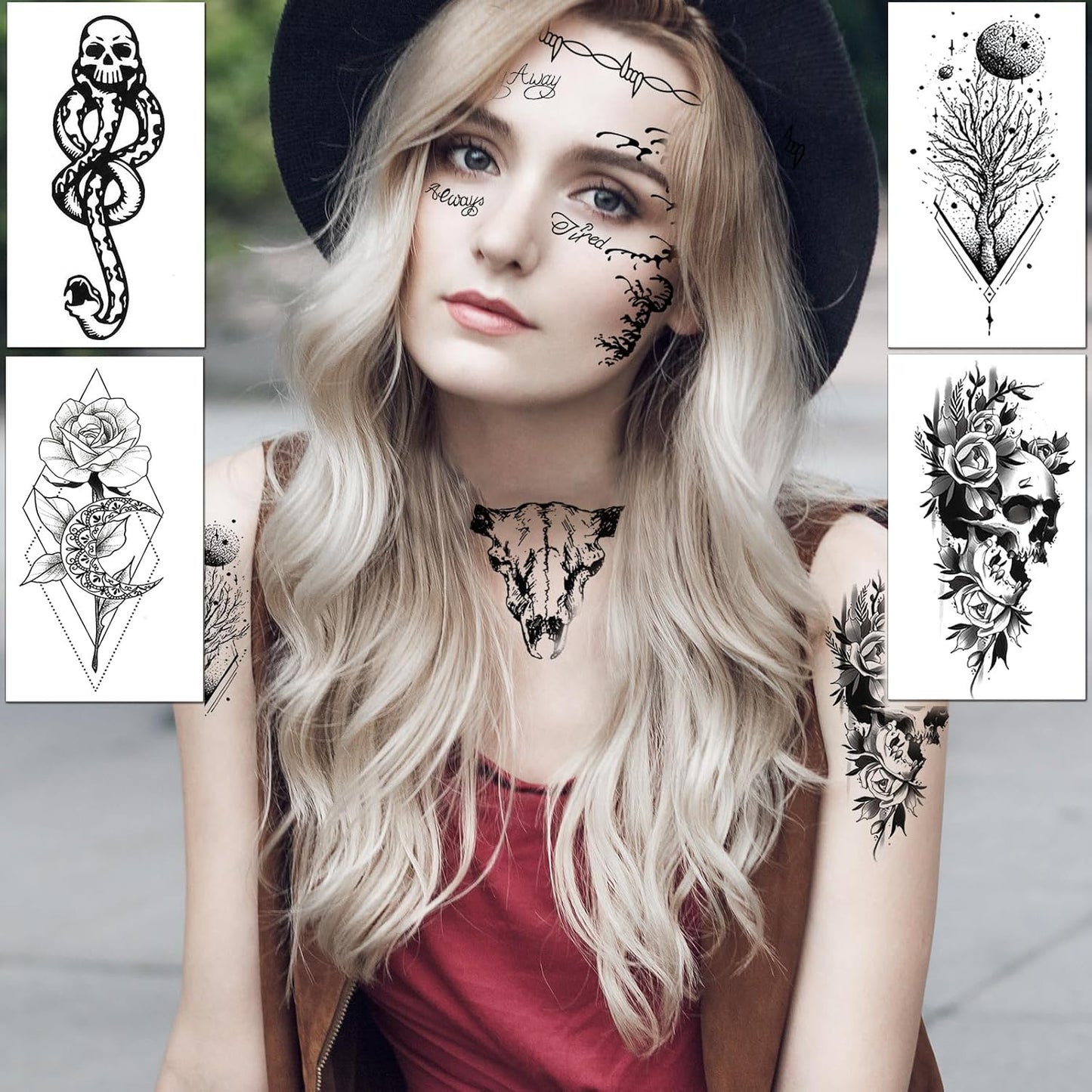 12 Sheets Halloween Face Temporary Tattoos Set, Cosplay Rapper Inspired Temporary Tattoos Tattoos, Halloween Costume Accessories and Parties for Women and Men