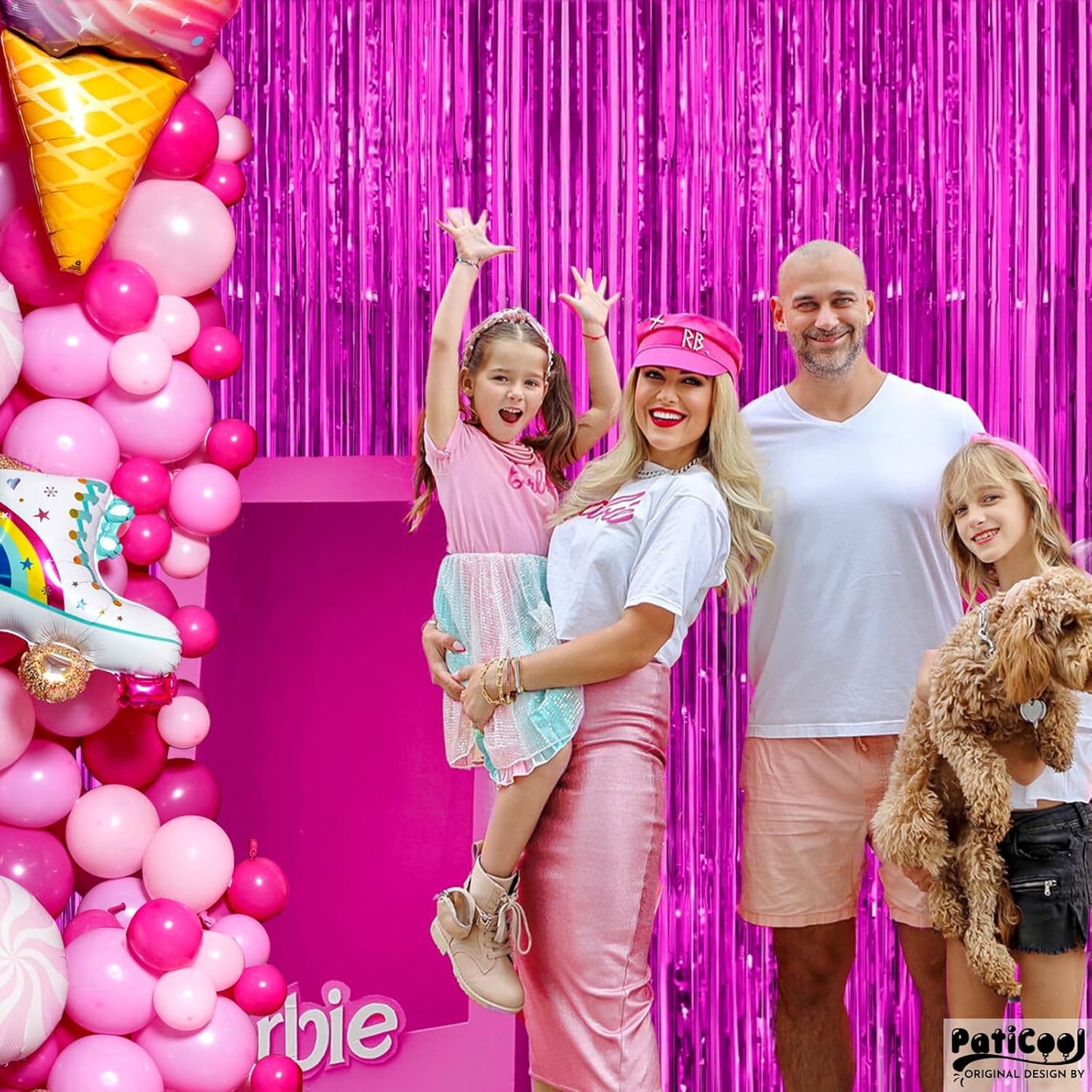 Hot Pink Streamers - Thicken 4 Pack 3.2x8.2 FT - Hot Pink Tinsel Foil Fringe Backdrop Curtains for Birthday, Bachelorette, Graduation, Summer Hawaiian Party Decorations