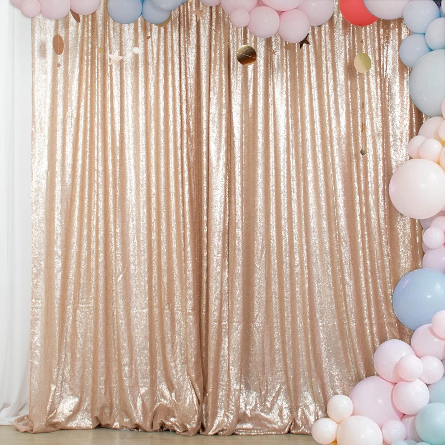 ShiDianYi Champagne Sequin Backdrop 8FTx10FT Photography Backdrops Wedding Curtains Sequined Curtain for Party Shimmer Background Baby Shower/Birthday